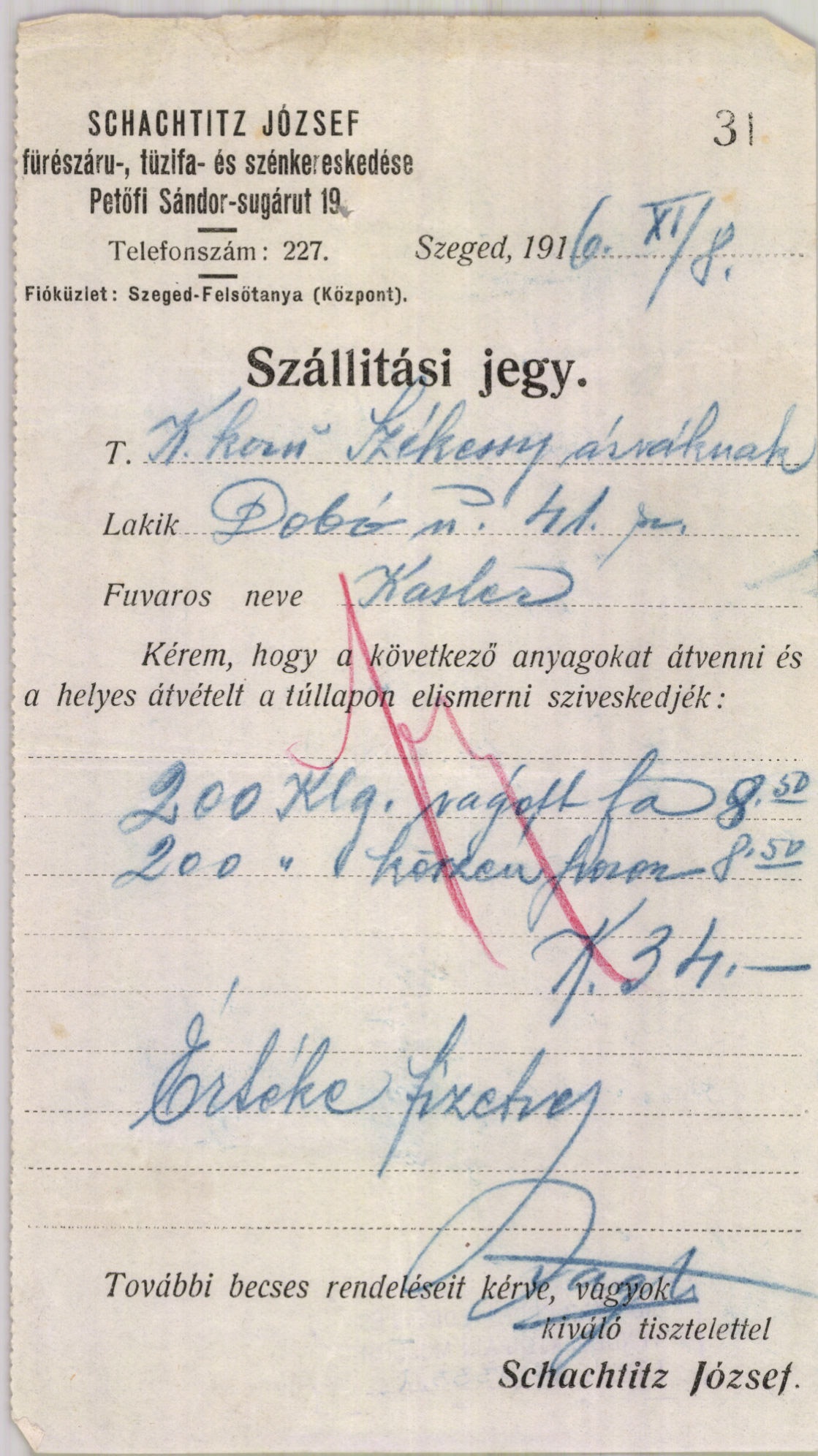 Schachtitz József fűrészáru-, tüzifa- és szénkereskedése (Magyar Kereskedelmi és Vendéglátóipari Múzeum CC BY-NC-SA)