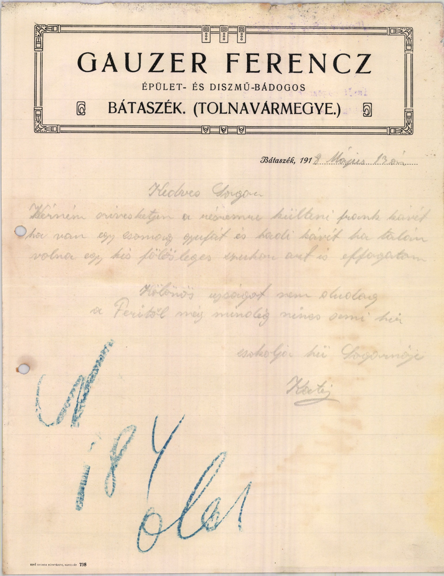 Gauzer Ferencz épüllet- és diszmű-bádogos (Magyar Kereskedelmi és Vendéglátóipari Múzeum CC BY-NC-SA)