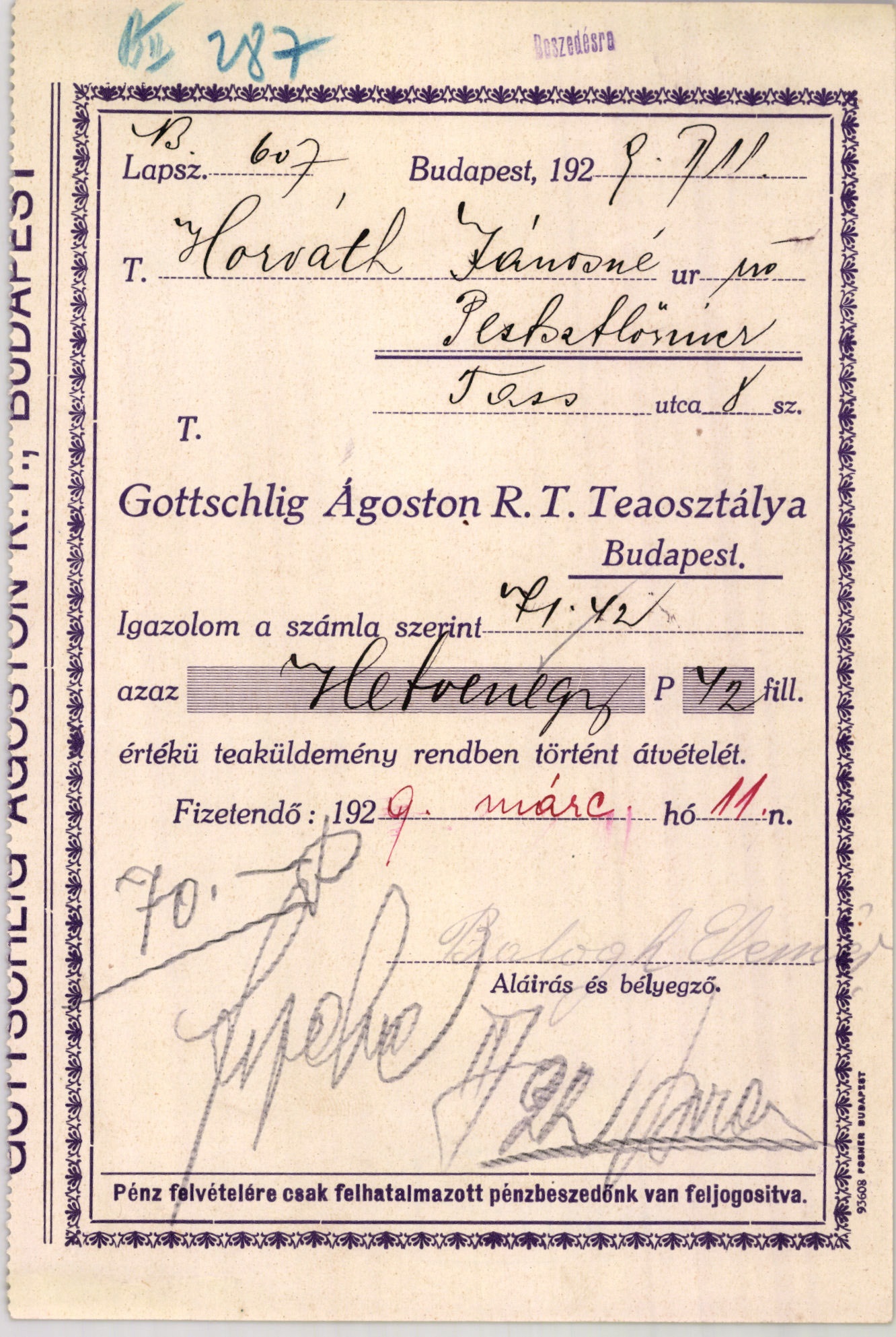 Gottschlig Ágoston R. T. Teaosztály (Magyar Kereskedelmi és Vendéglátóipari Múzeum CC BY-NC-SA)