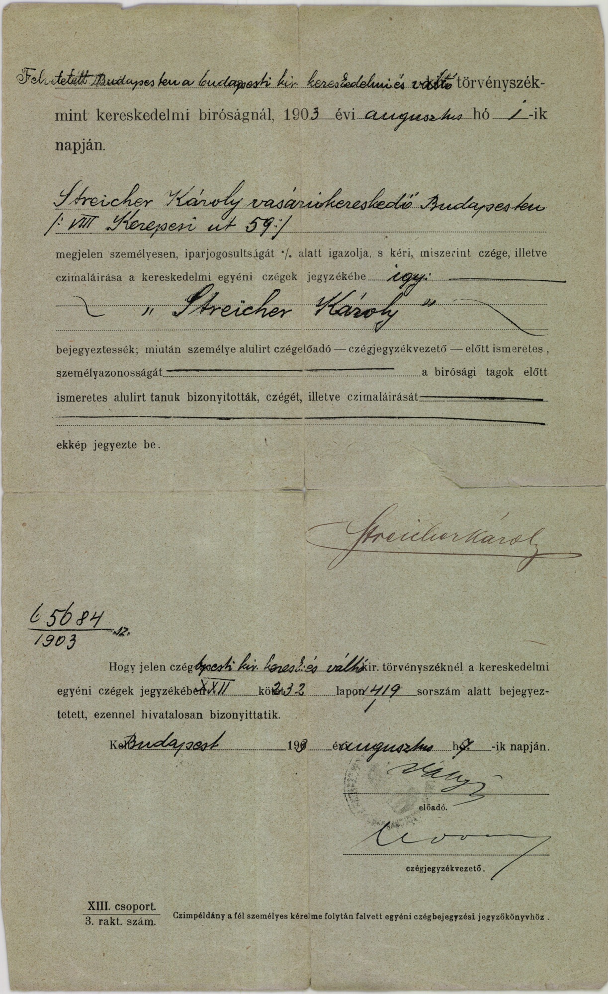 Budapesti kir. kereskedelm és váltó törvényszék (Magyar Kereskedelmi és Vendéglátóipari Múzeum CC BY-NC-SA)