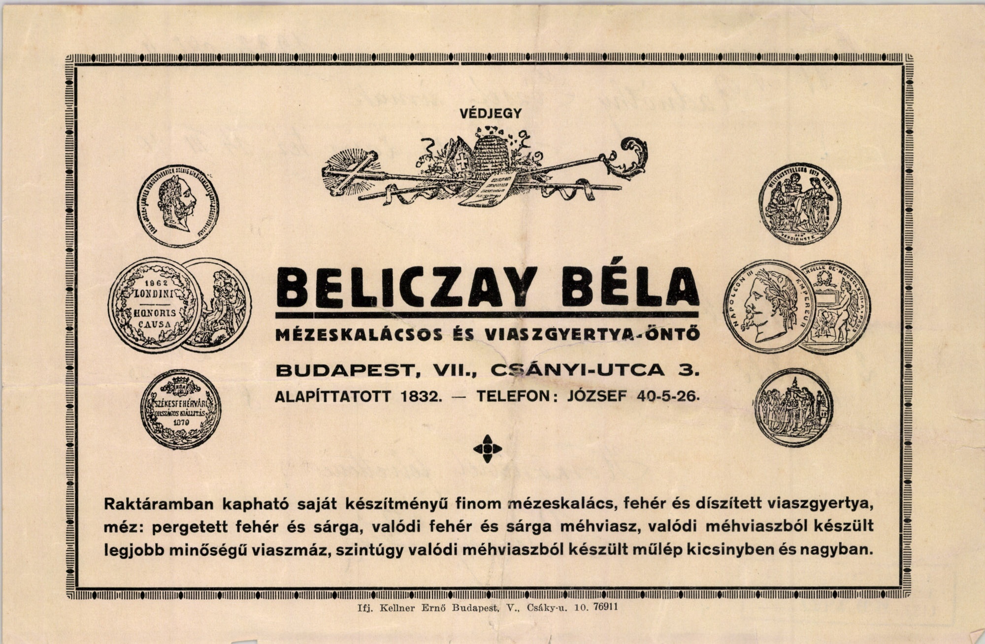 Beliczay Béla mézeskalácsos és viaszgyertya-öntő (Magyar Kereskedelmi és Vendéglátóipari Múzeum CC BY-NC-SA)