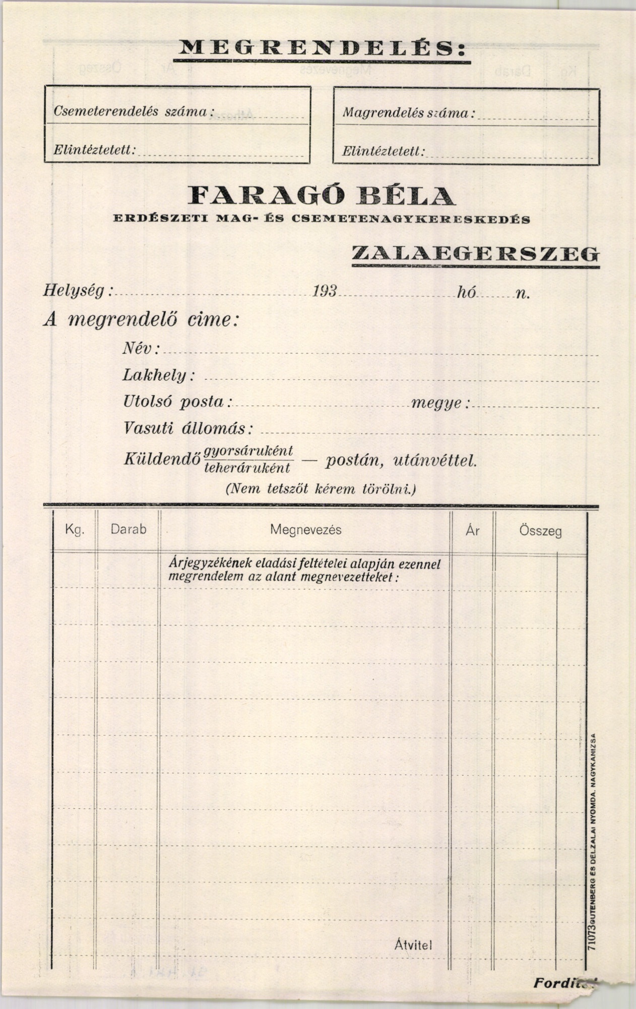 Faragó Béla erdészeti mag- és csemetenagykereskedés (Magyar Kereskedelmi és Vendéglátóipari Múzeum CC BY-NC-SA)