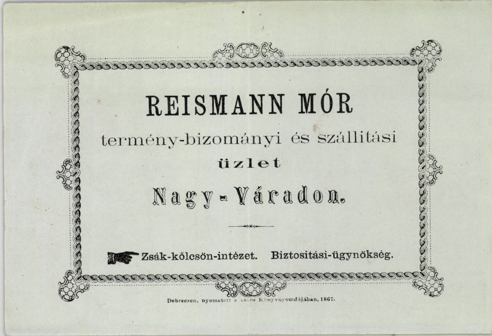 Reismann Mór névjegy (Magyar Kereskedelmi és Vendéglátóipari Múzeum CC BY-NC-SA)