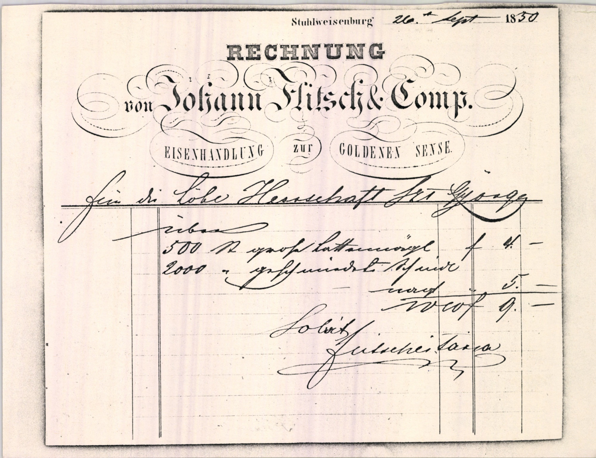 Flitsch János és Társa számla (Magyar Kereskedelmi és Vendéglátóipari Múzeum CC BY-NC-SA)