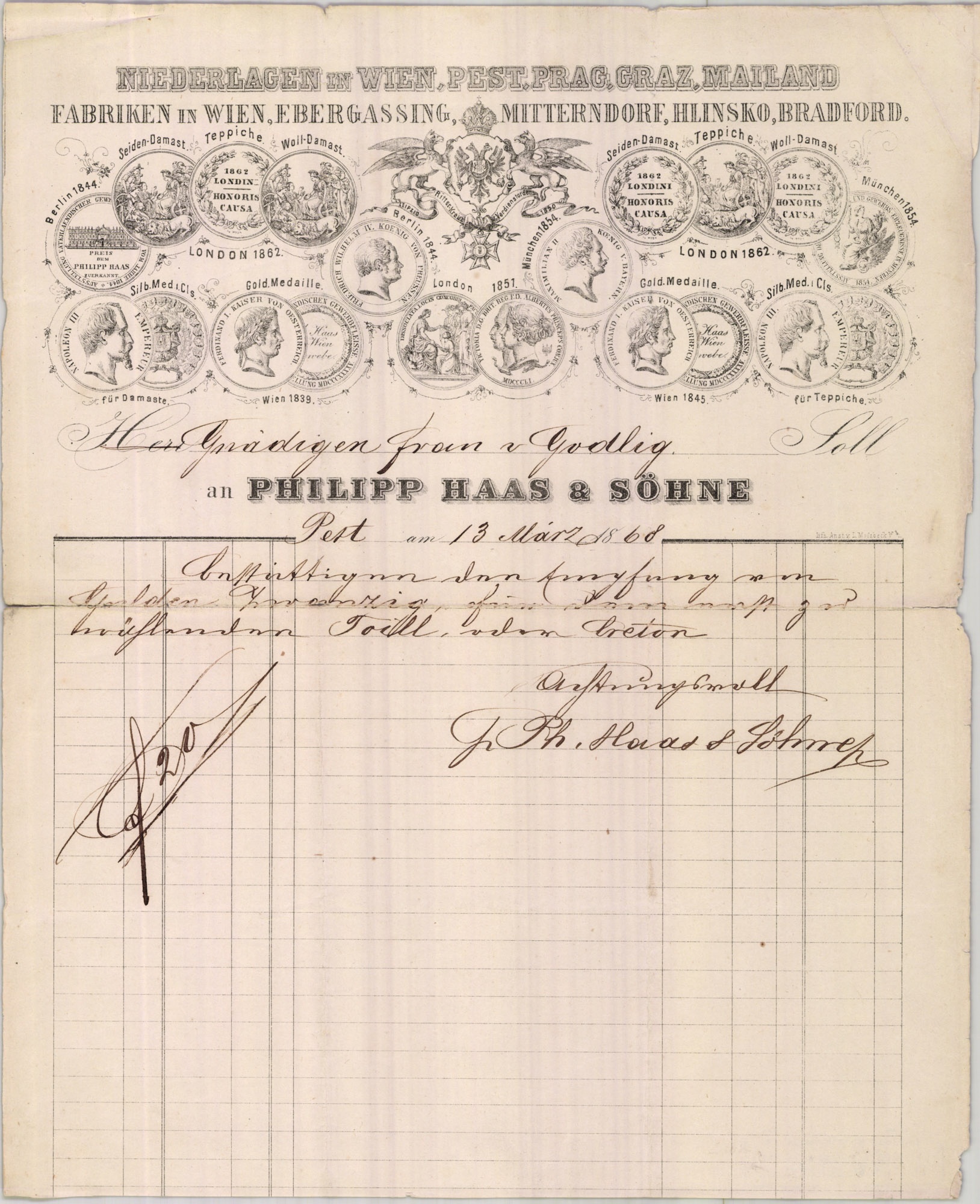Haas Fülöp és Fiai számla (Magyar Kereskedelmi és Vendéglátóipari Múzeum CC BY-NC-SA)