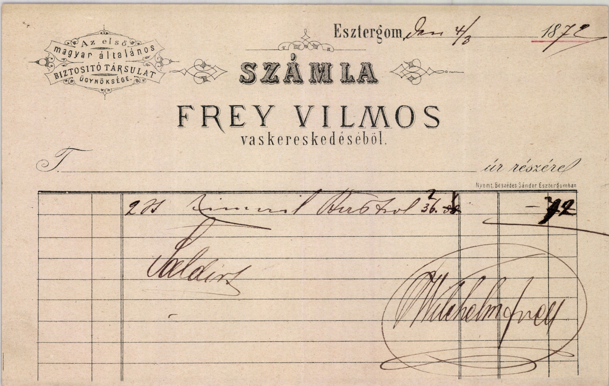 Frey Vilmos számla (Magyar Kereskedelmi és Vendéglátóipari Múzeum CC BY-NC-SA)