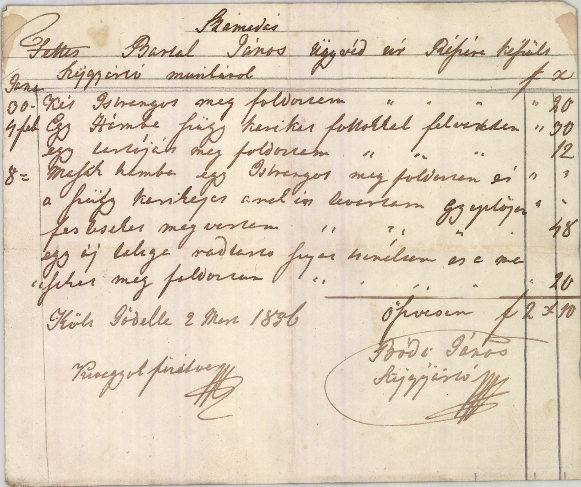 Bődi János számla (Magyar Kereskedelmi és Vendéglátóipari Múzeum CC BY-NC-SA)