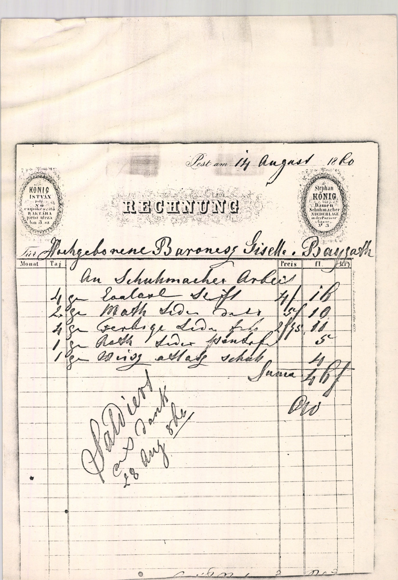Kőnig István számla (Magyar Kereskedelmi és Vendéglátóipari Múzeum CC BY-NC-SA)