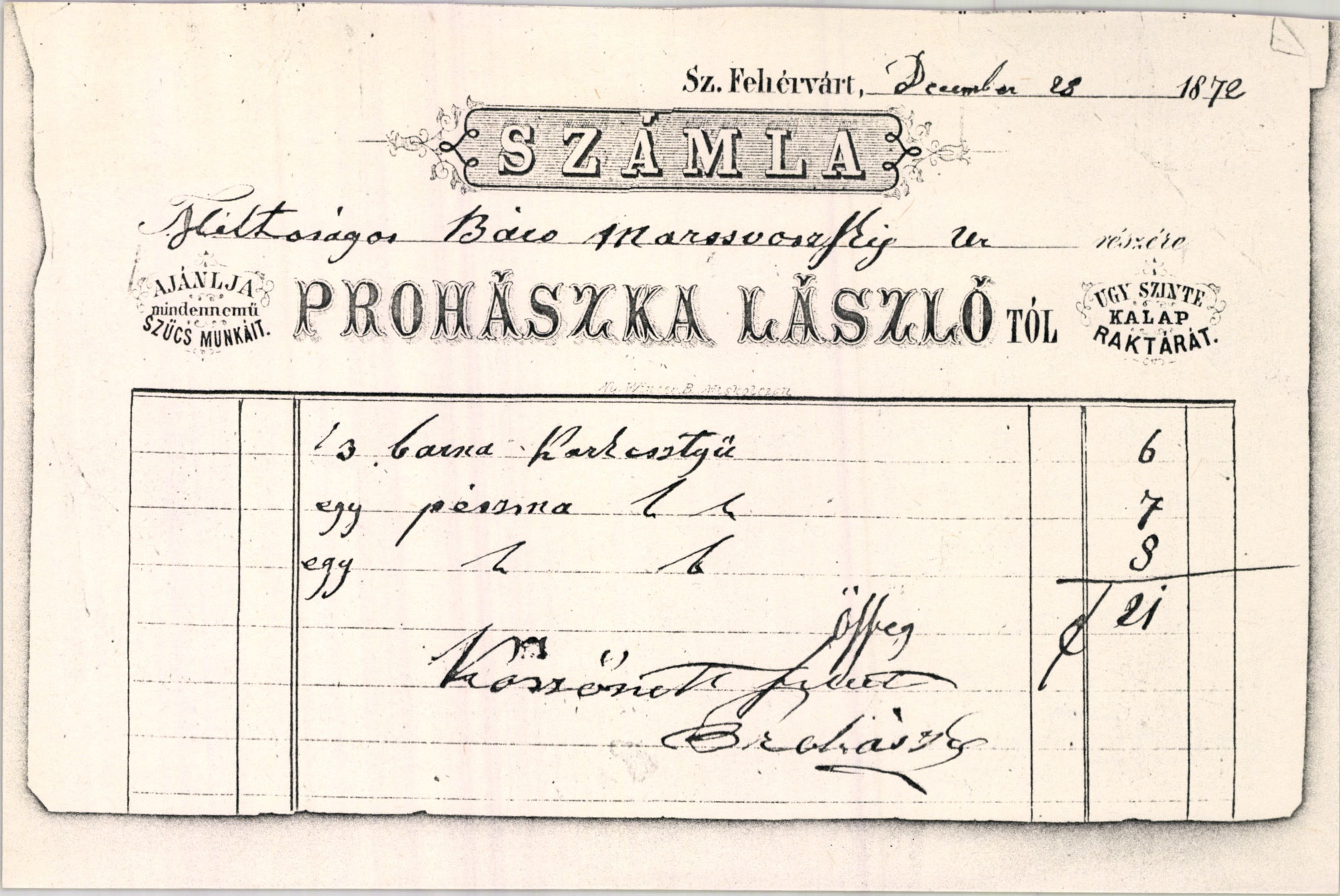 Prohászka László számla (Magyar Kereskedelmi és Vendéglátóipari Múzeum CC BY-NC-SA)