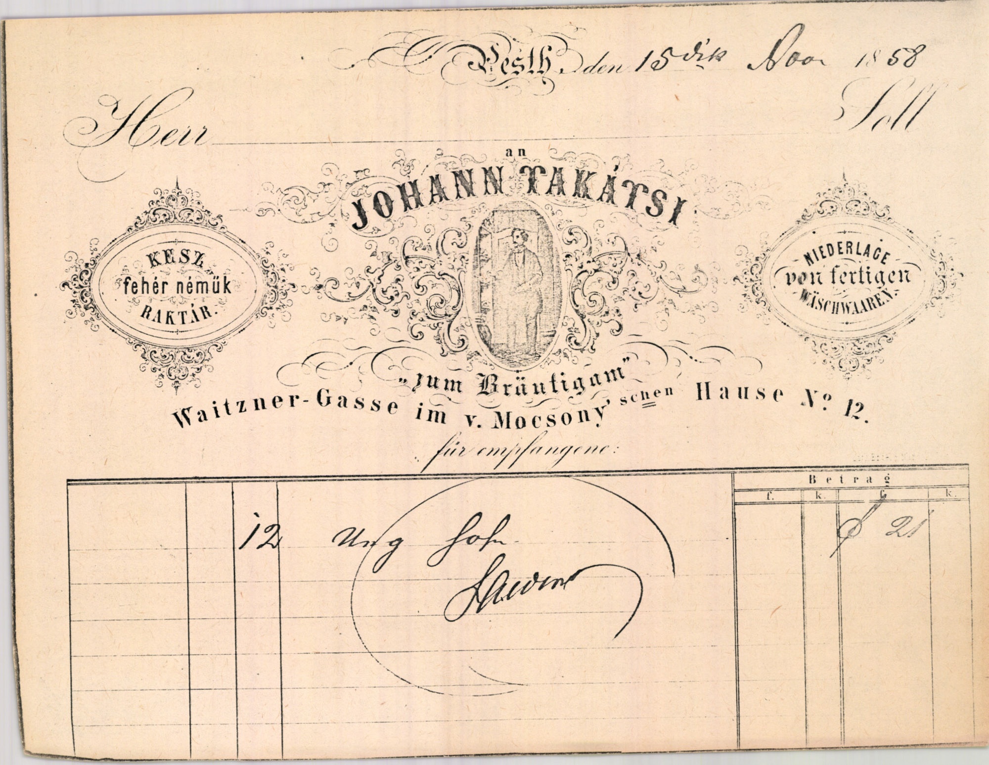 Takátsi János számla (Magyar Kereskedelmi és Vendéglátóipari Múzeum CC BY-NC-SA)