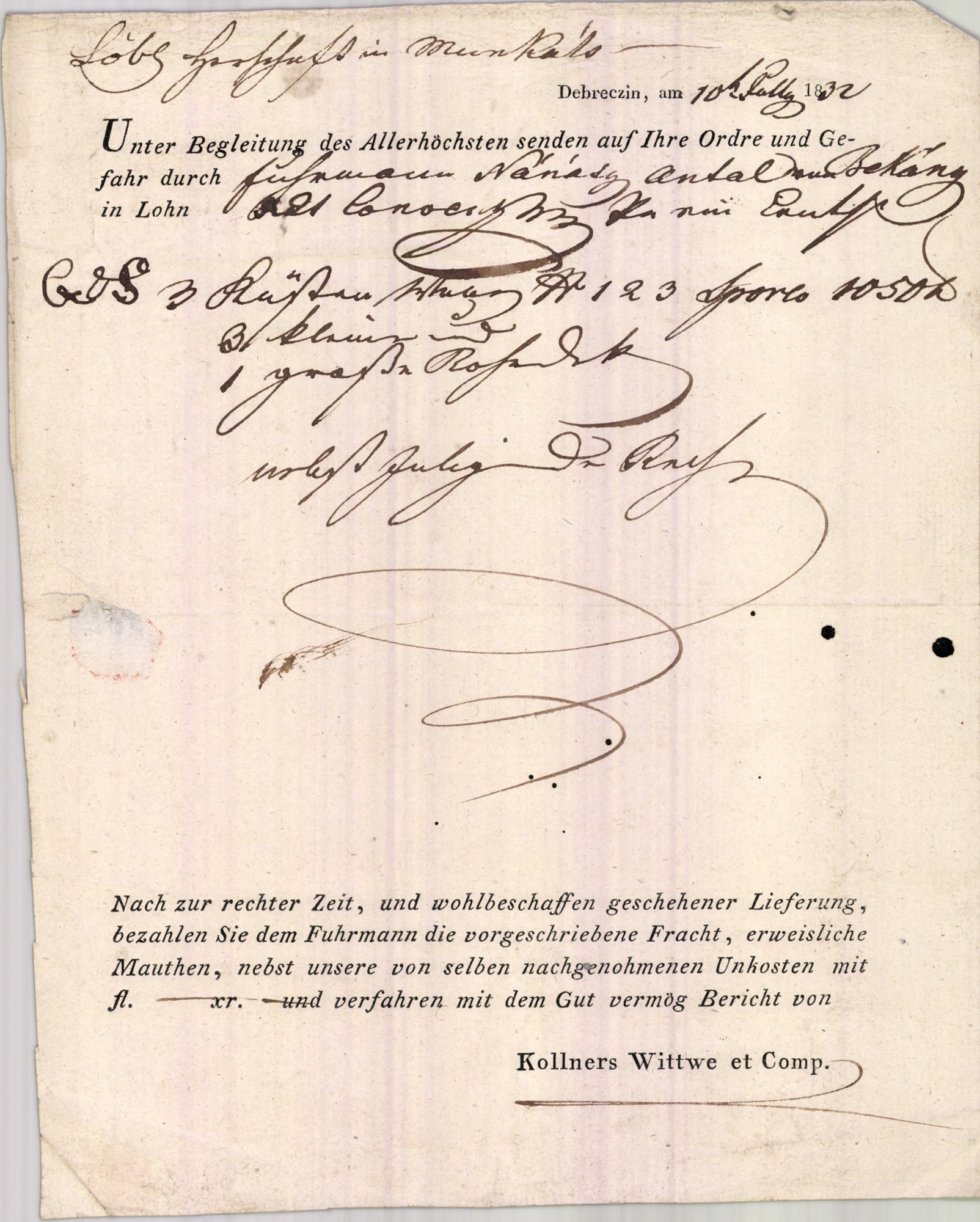 Kollners özvegye & Comp. (és Társa) számla (Magyar Kereskedelmi és Vendéglátóipari Múzeum CC BY-NC-SA)
