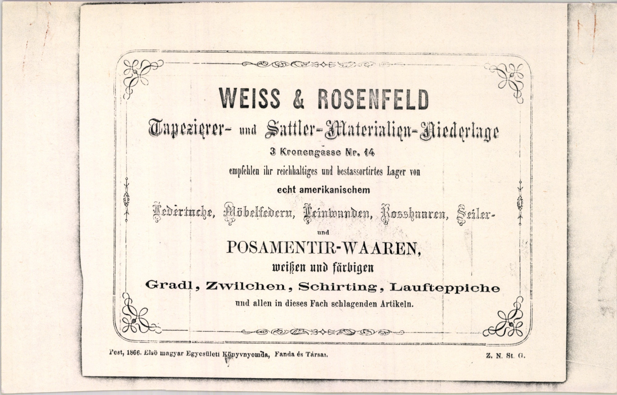 Weiss & Rosenfeld számla (Magyar Kereskedelmi és Vendéglátóipari Múzeum CC BY-NC-SA)