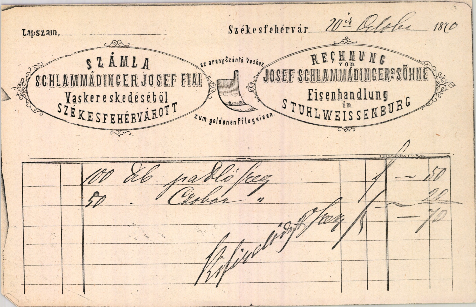 Schlammadinger József fiai számla (Magyar Kereskedelmi és Vendéglátóipari Múzeum CC BY-NC-SA)