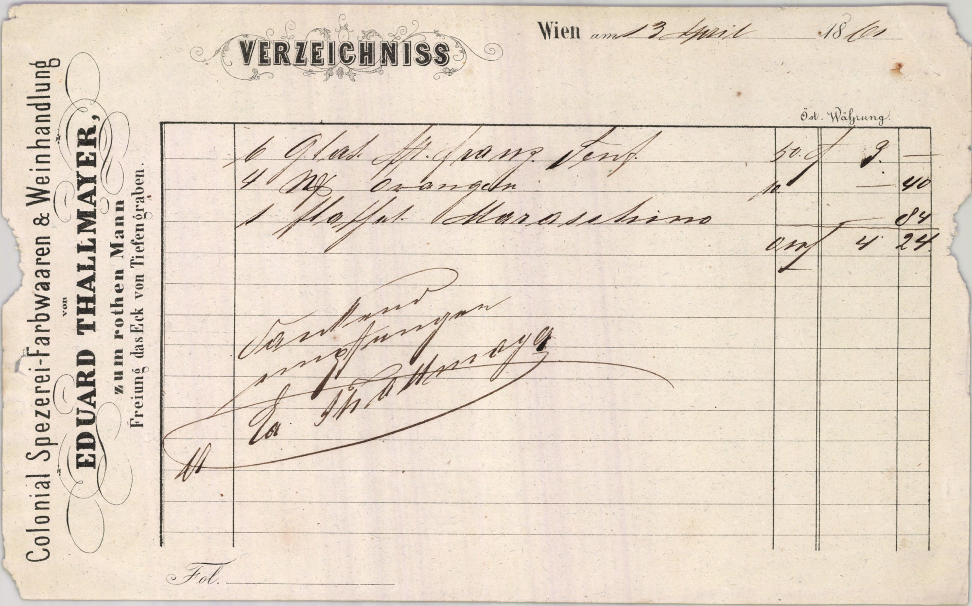 Thallmayer Edvárd számla (Magyar Kereskedelmi és Vendéglátóipari Múzeum CC BY-NC-SA)