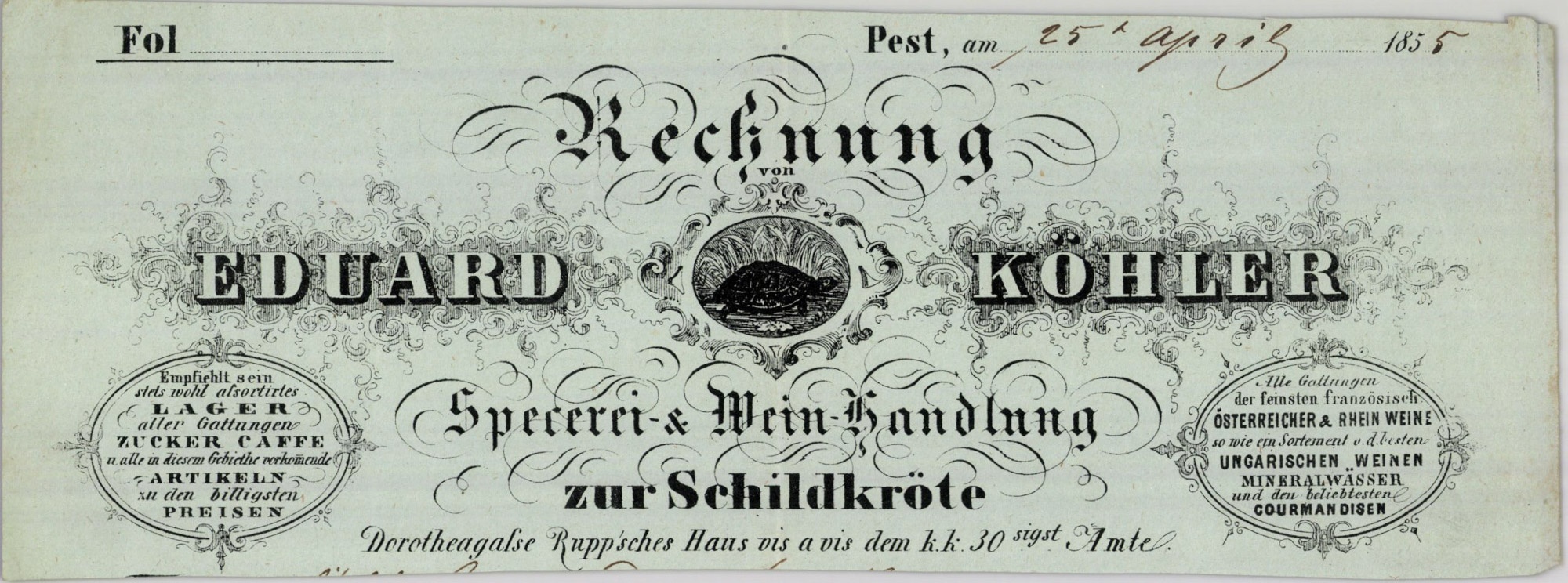 Köhler Eduárd (azaz Szenes Ede) számla (Magyar Kereskedelmi és Vendéglátóipari Múzeum CC BY-NC-SA)