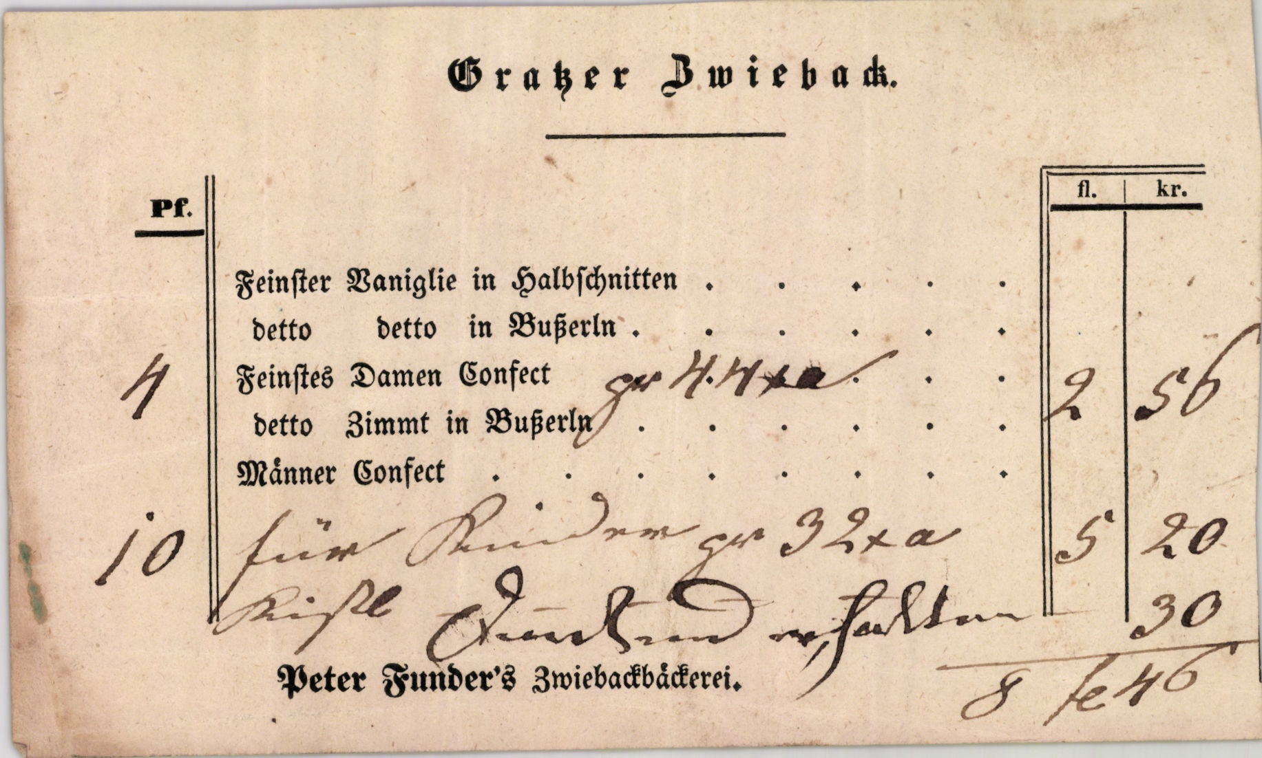 Brasser Zwieback számla (Magyar Kereskedelmi és Vendéglátóipari Múzeum CC BY-NC-SA)
