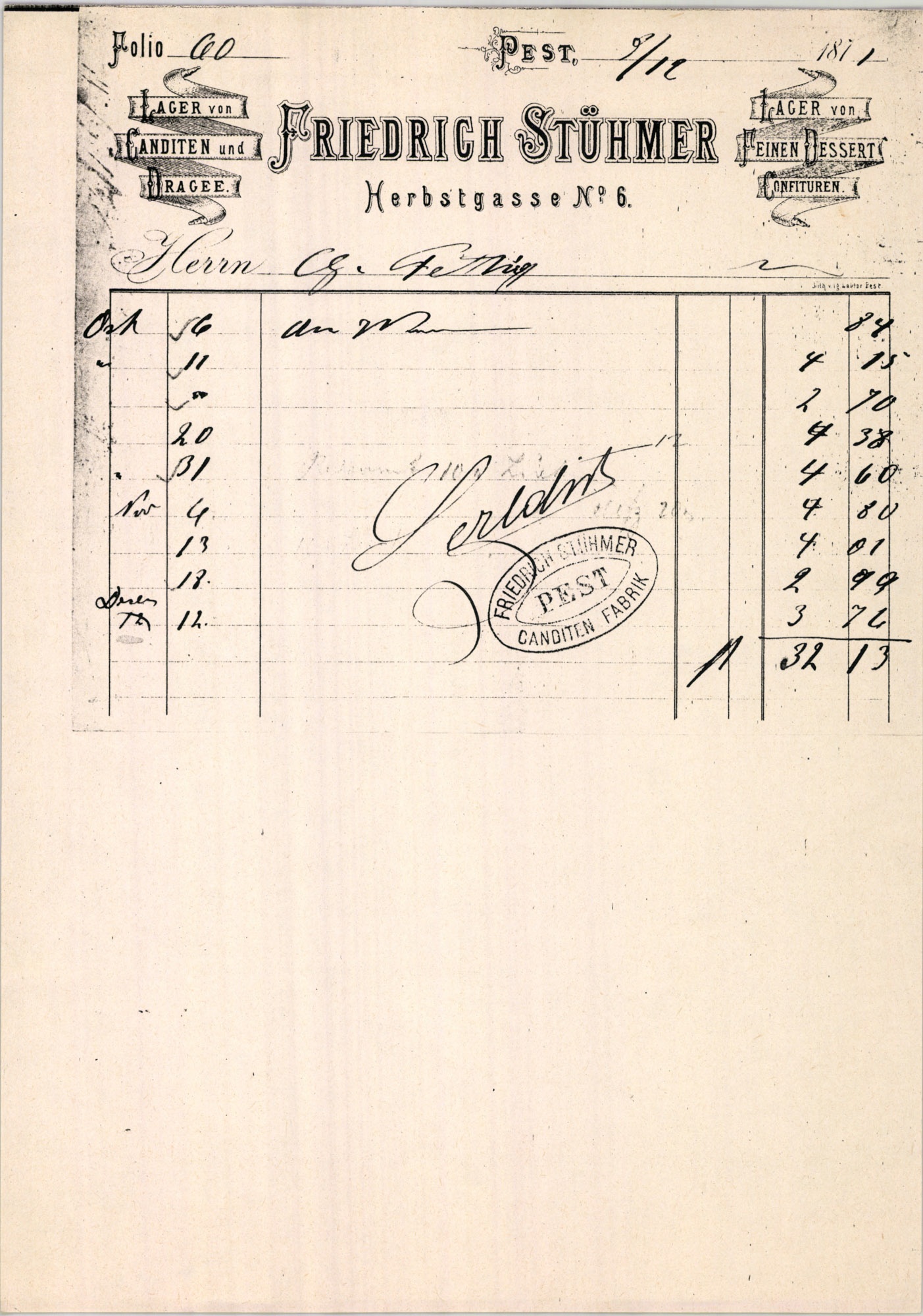 Stühmer Frigyes számla (Magyar Kereskedelmi és Vendéglátóipari Múzeum CC BY-NC-SA)