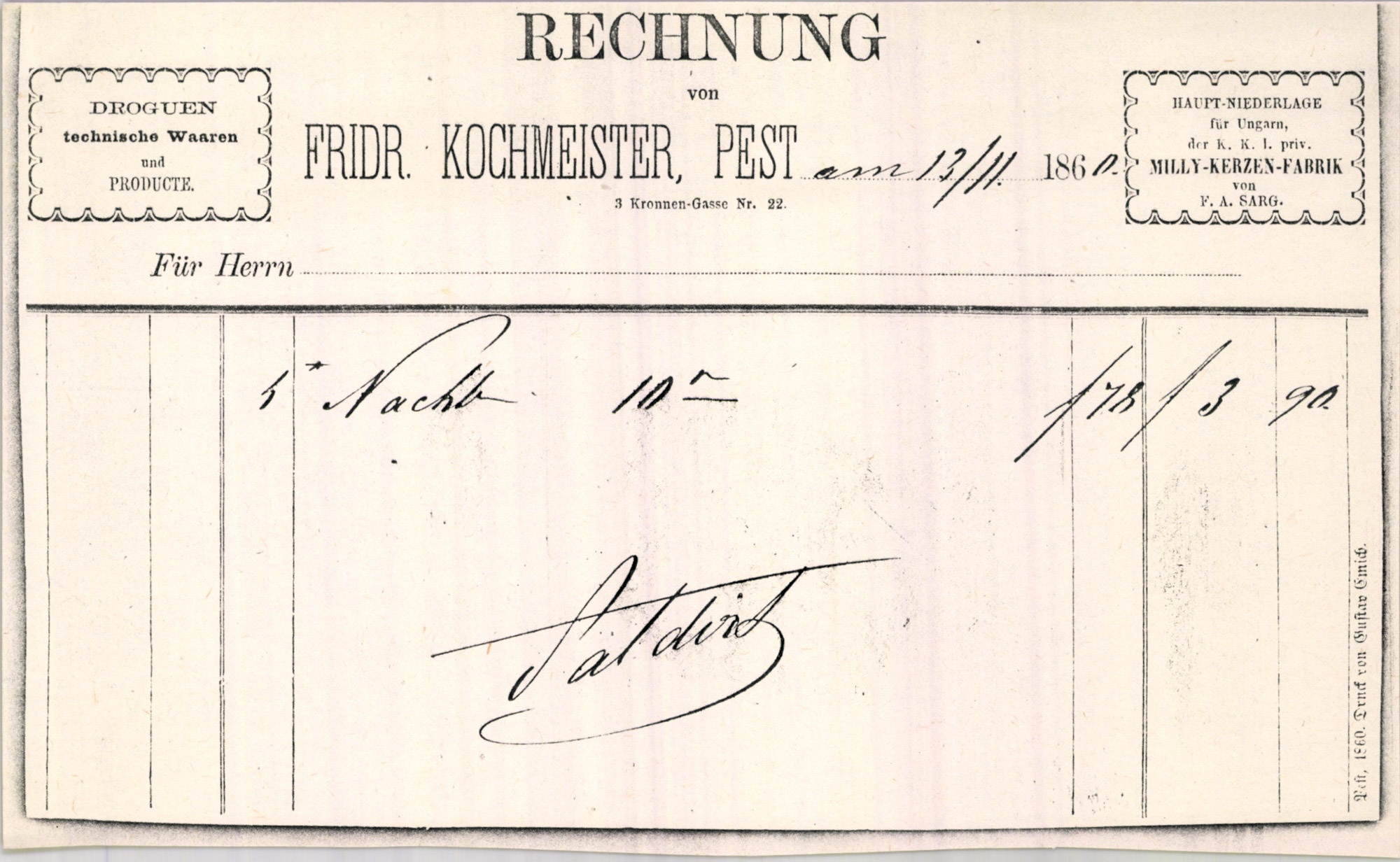 Kochmeister Frigyes számla (Magyar Kereskedelmi és Vendéglátóipari Múzeum CC BY-NC-SA)