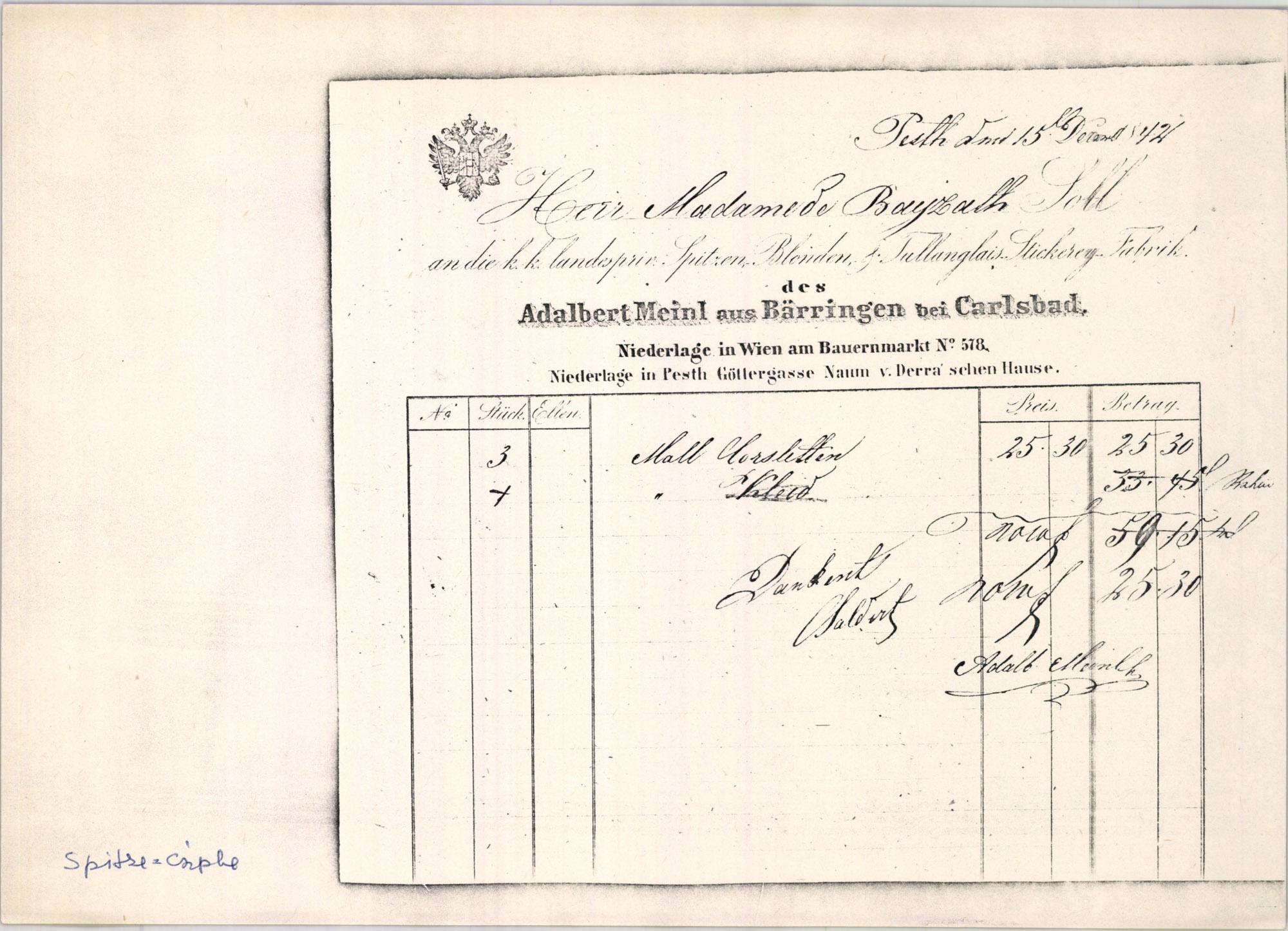 Meinl Adalbert számla (Magyar Kereskedelmi és Vendéglátóipari Múzeum CC BY-NC-SA)