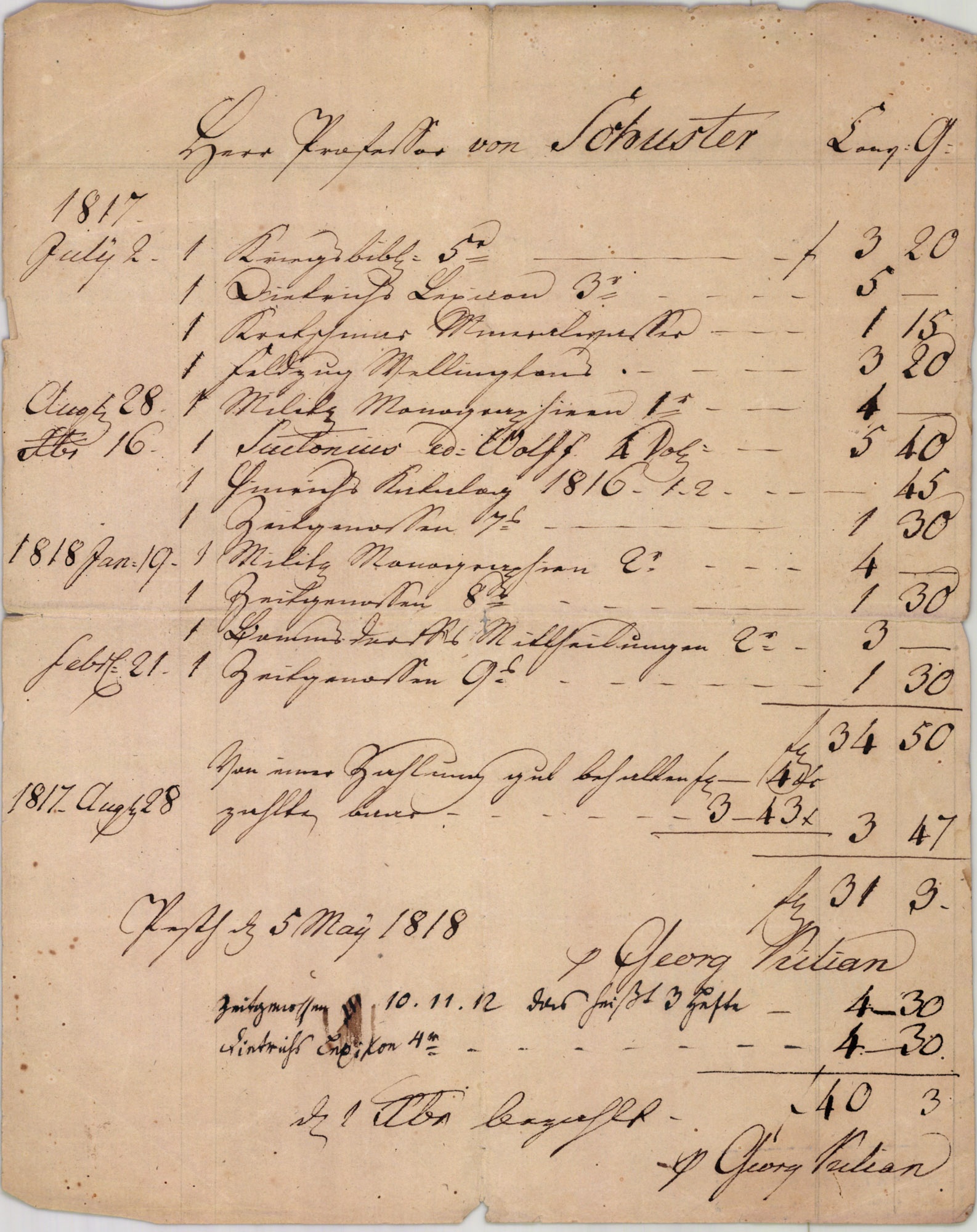Kilian György számla (Magyar Kereskedelmi és Vendéglátóipari Múzeum CC BY-NC-SA)