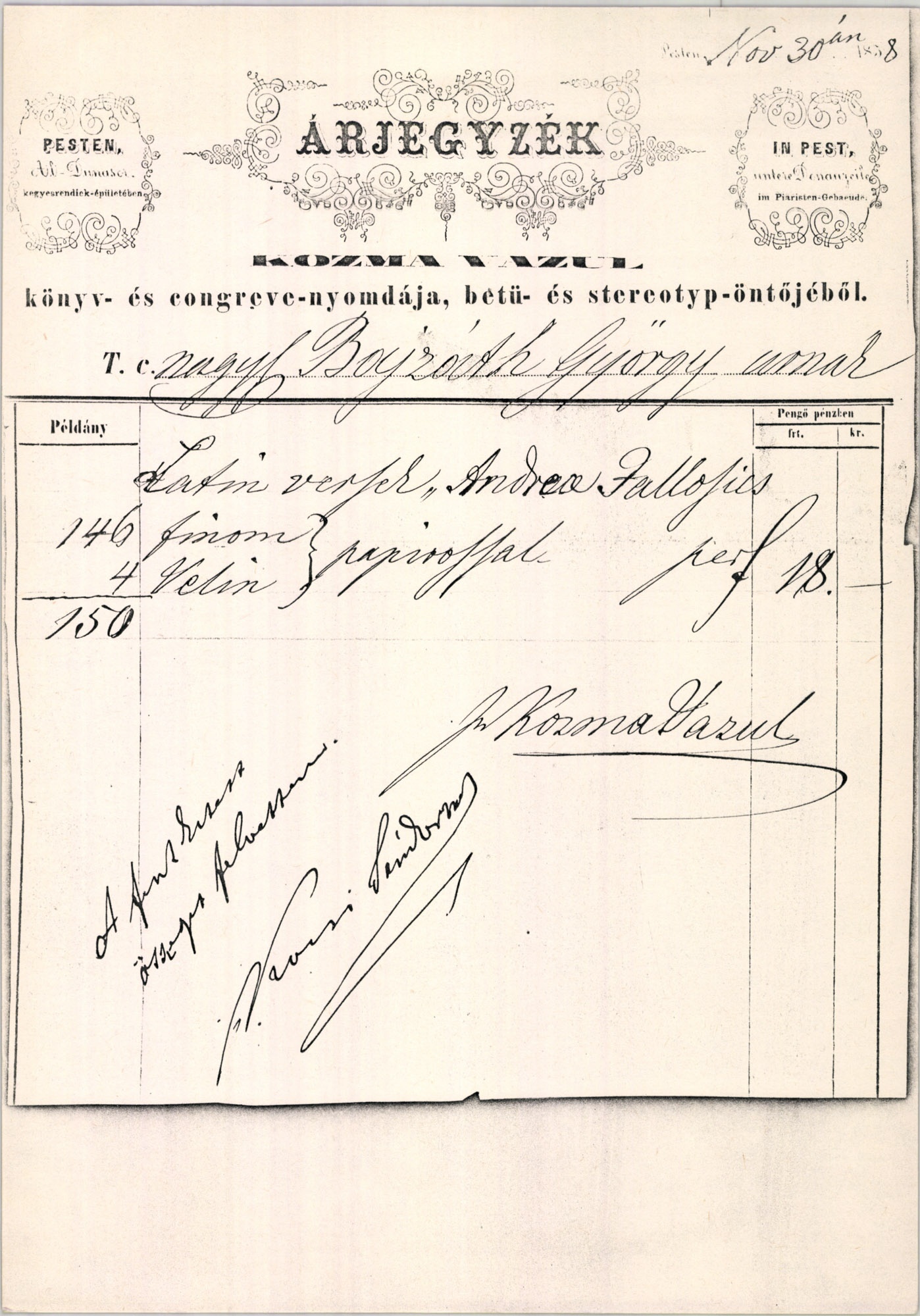 Kozma Vazul számla (Magyar Kereskedelmi és Vendéglátóipari Múzeum CC BY-NC-SA)