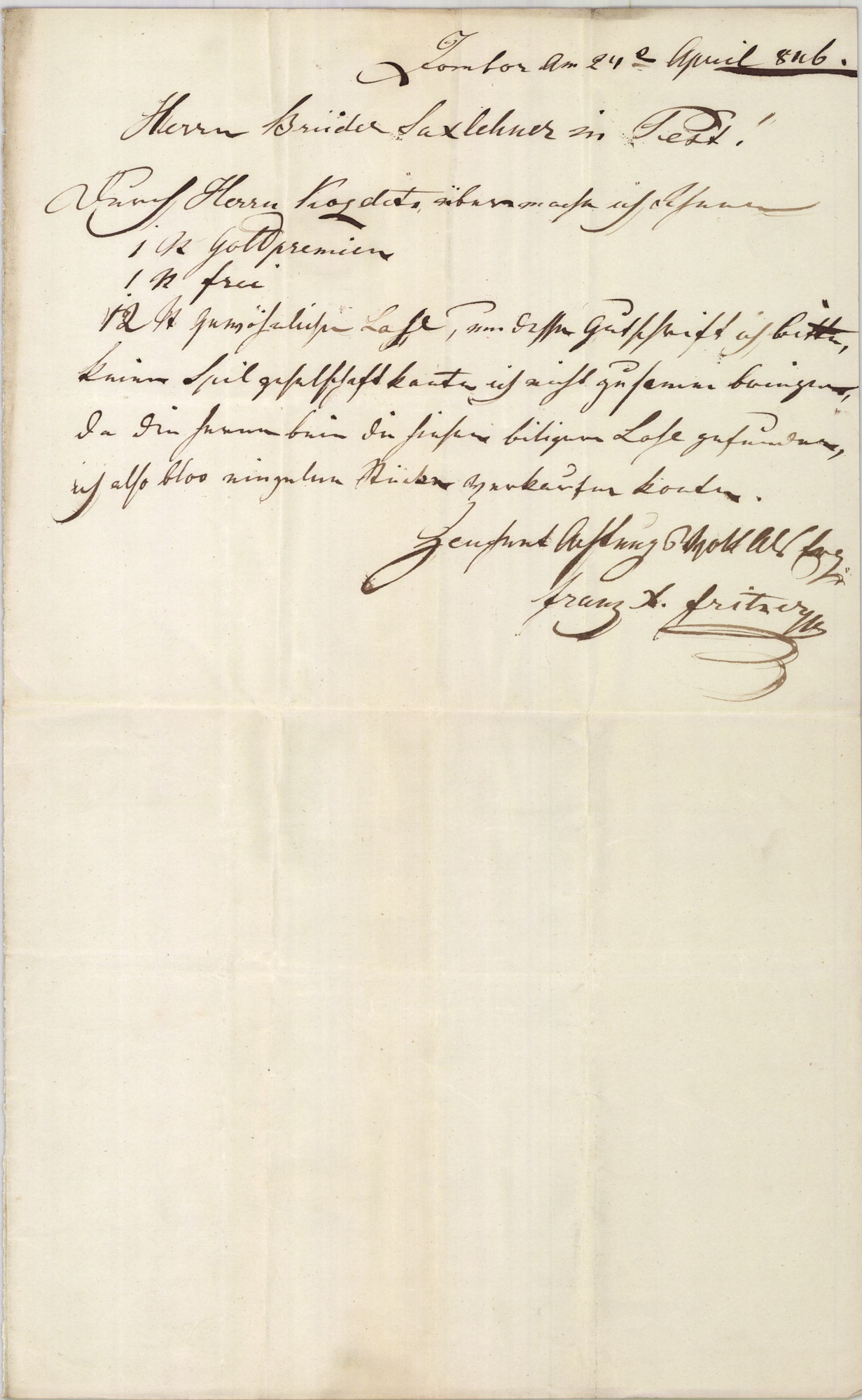 Fritzer Ferenc levél (Magyar Kereskedelmi és Vendéglátóipari Múzeum CC BY-NC-SA)
