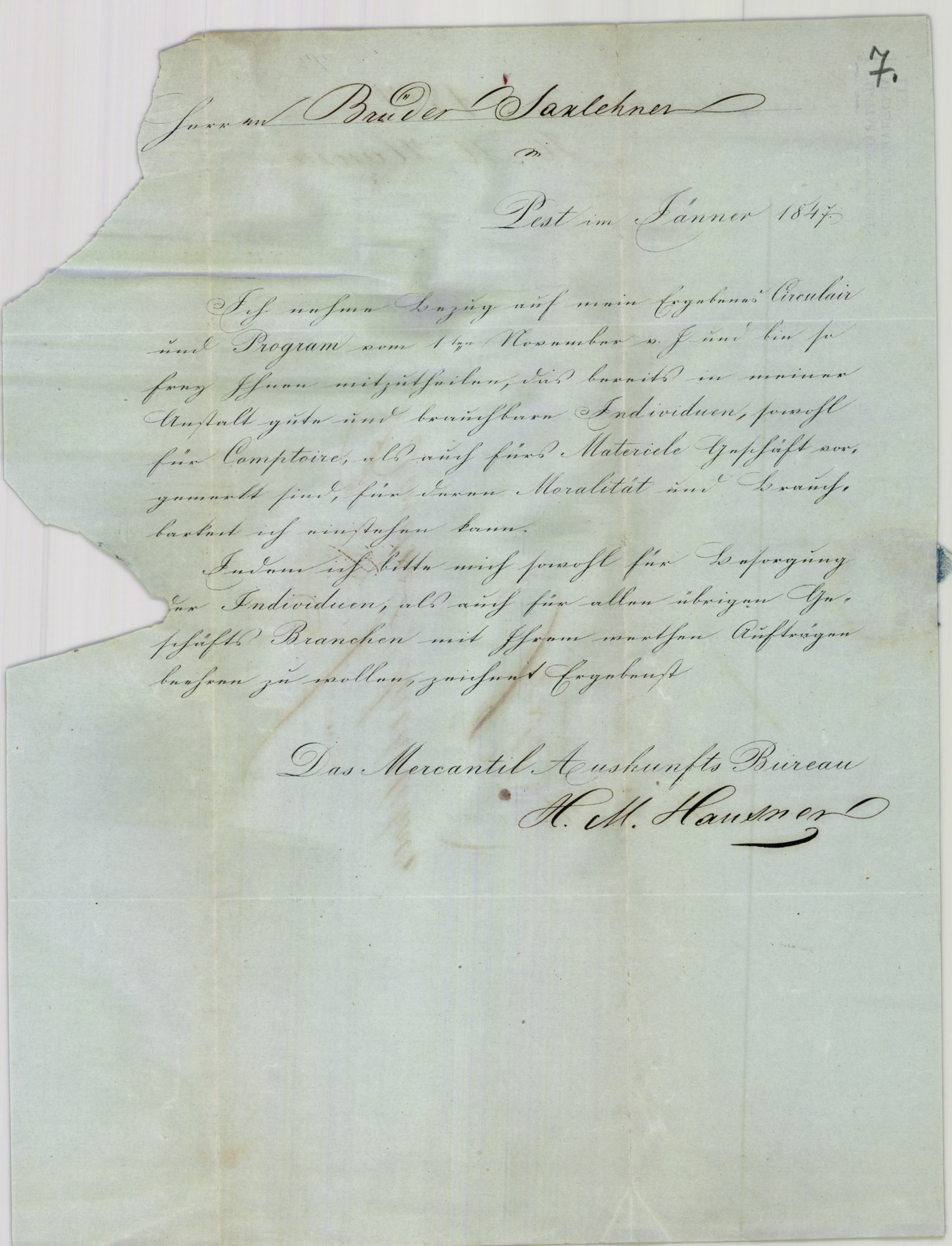 Haussner H. M. levél (Magyar Kereskedelmi és Vendéglátóipari Múzeum CC BY-NC-SA)