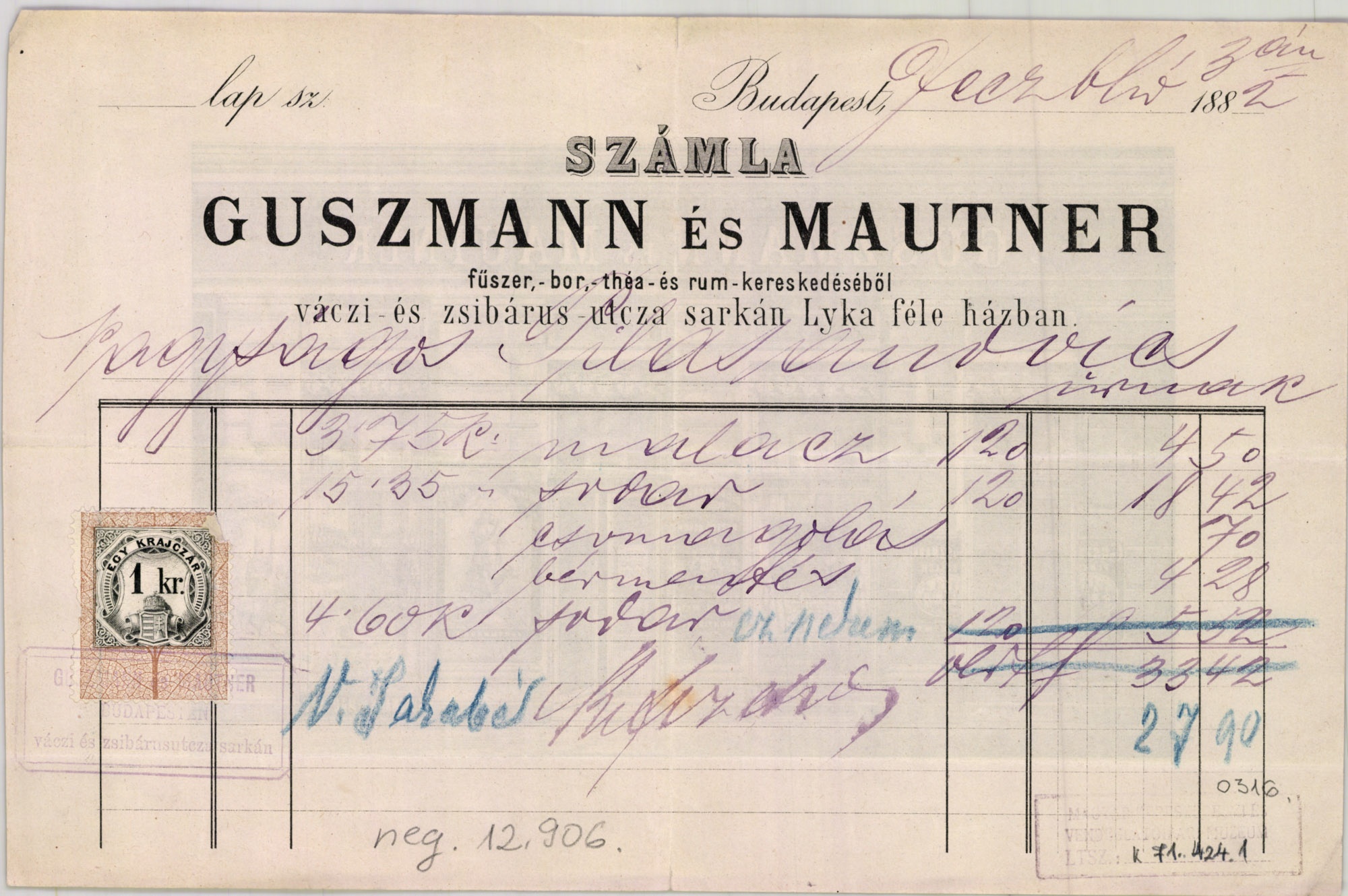 Guszmann és Mautner fűszer-, bor-, tea- és rum-kereskedése (Magyar Kereskedelmi és Vendéglátóipari Múzeum CC BY-NC-SA)