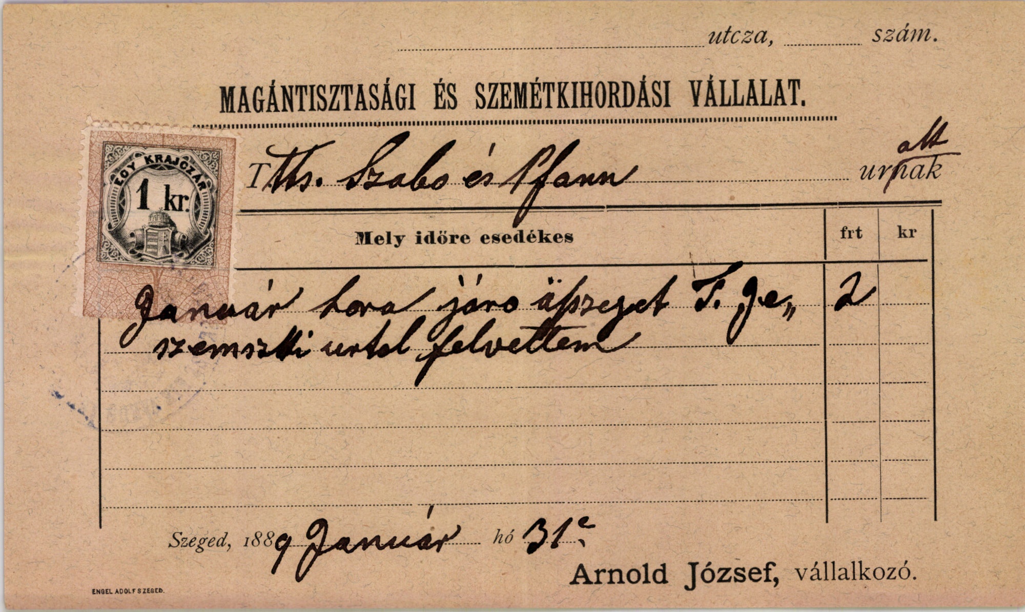 Arnold József Magántisztasági és Szemétkihordási Vállalat (Magyar Kereskedelmi és Vendéglátóipari Múzeum CC BY-NC-SA)