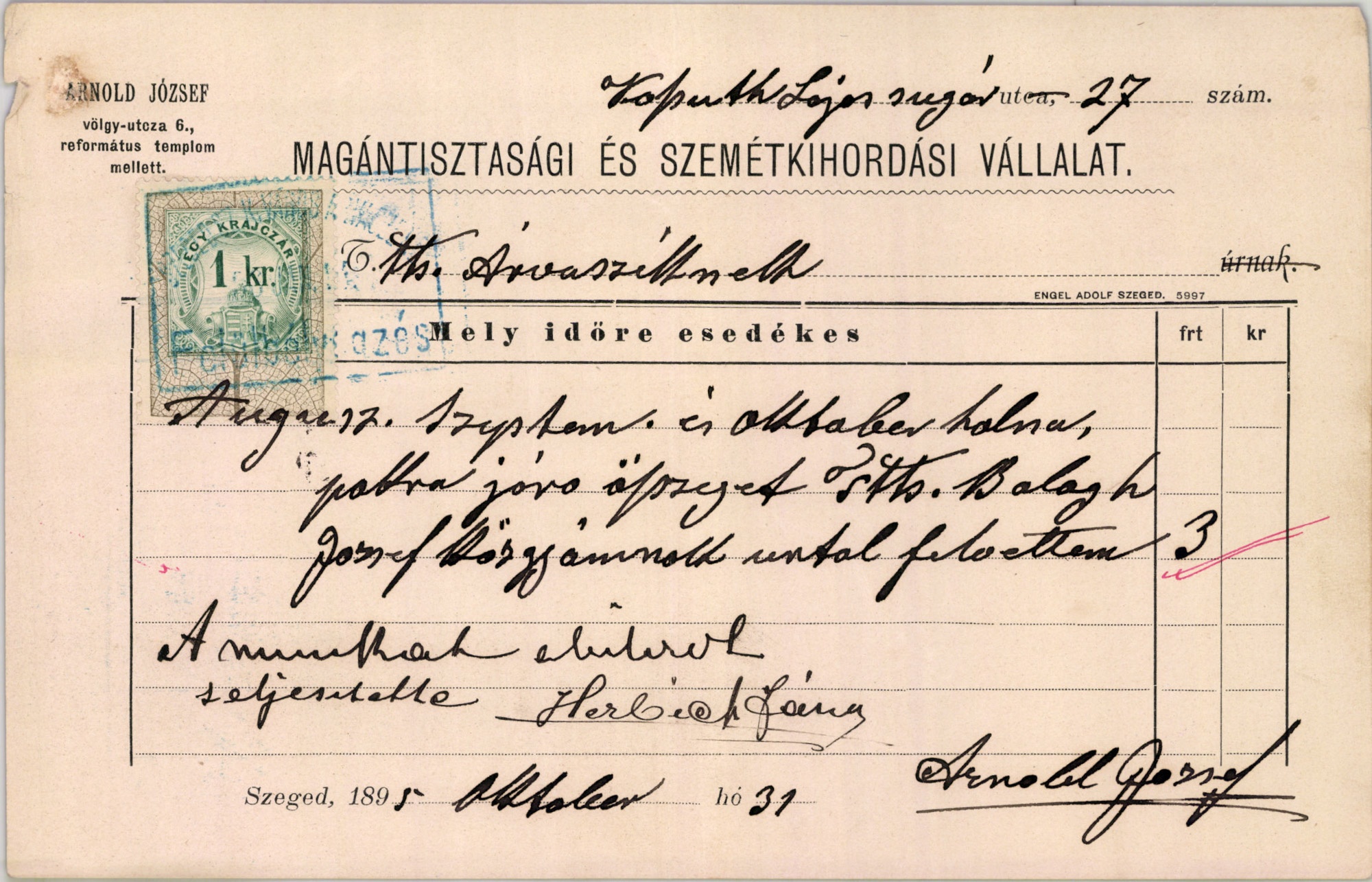 Arnold József Magántisztasági és Szemétkihordási Vállalat (Magyar Kereskedelmi és Vendéglátóipari Múzeum CC BY-NC-SA)