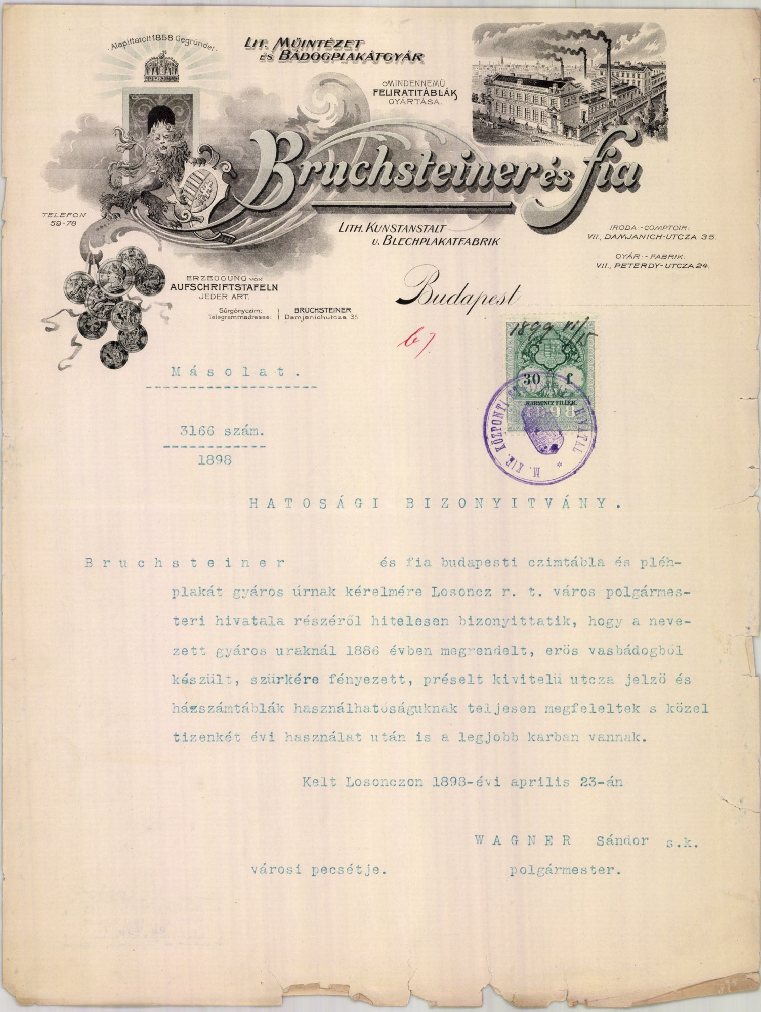 Bruchsteiner és fia lit. műintézet és bádogplakátgyár (Magyar Kereskedelmi és Vendéglátóipari Múzeum CC BY-NC-SA)