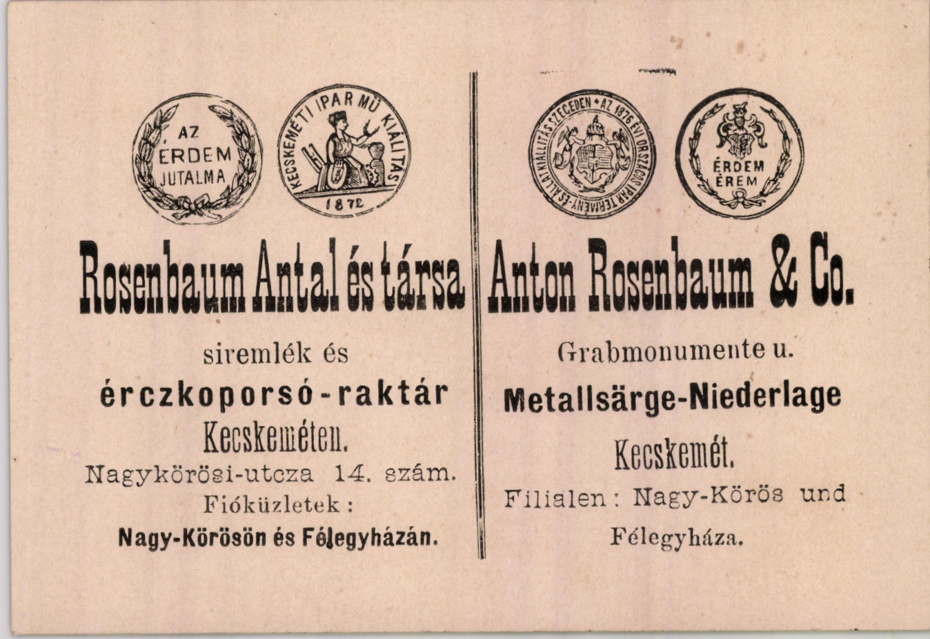 Rosenbaum Antal és társa, síremlék és érczkoporsó-raktár (Magyar Kereskedelmi és Vendéglátóipari Múzeum CC BY-NC-SA)