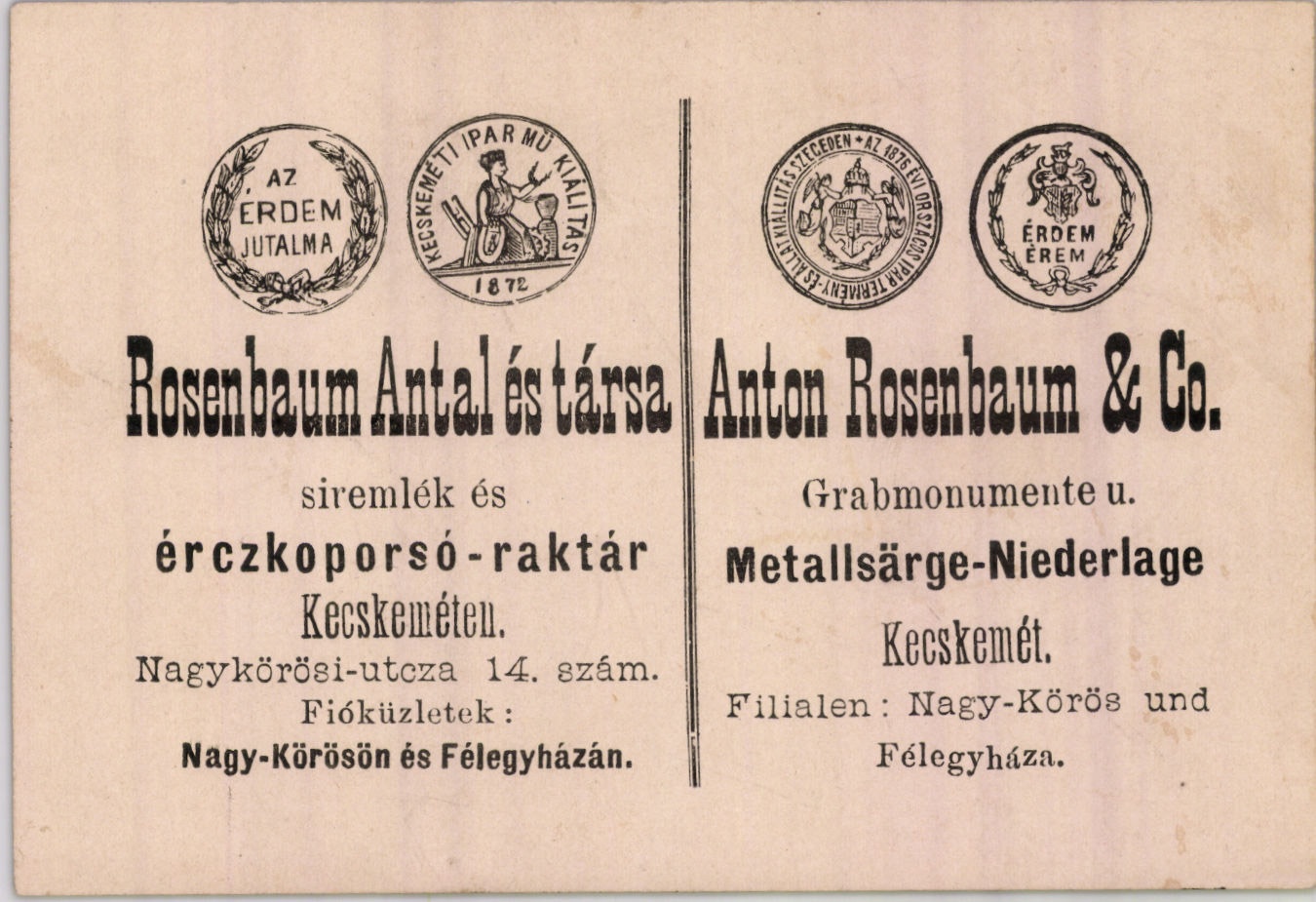 Rosenbaum Antal és társa, síremlék és érczkoporsó-raktár (Magyar Kereskedelmi és Vendéglátóipari Múzeum CC BY-NC-SA)