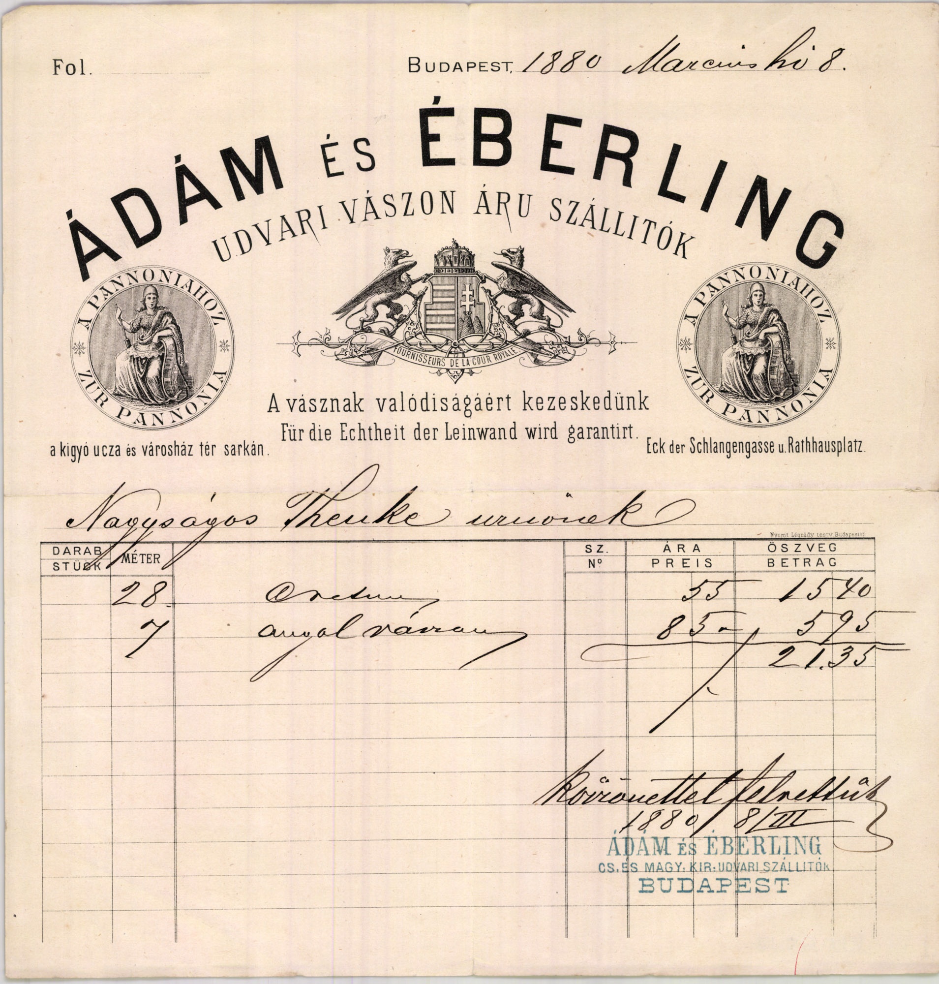 Ádám és Éberling udvari vászon áru szállítók (Magyar Kereskedelmi és Vendéglátóipari Múzeum CC BY-NC-SA)