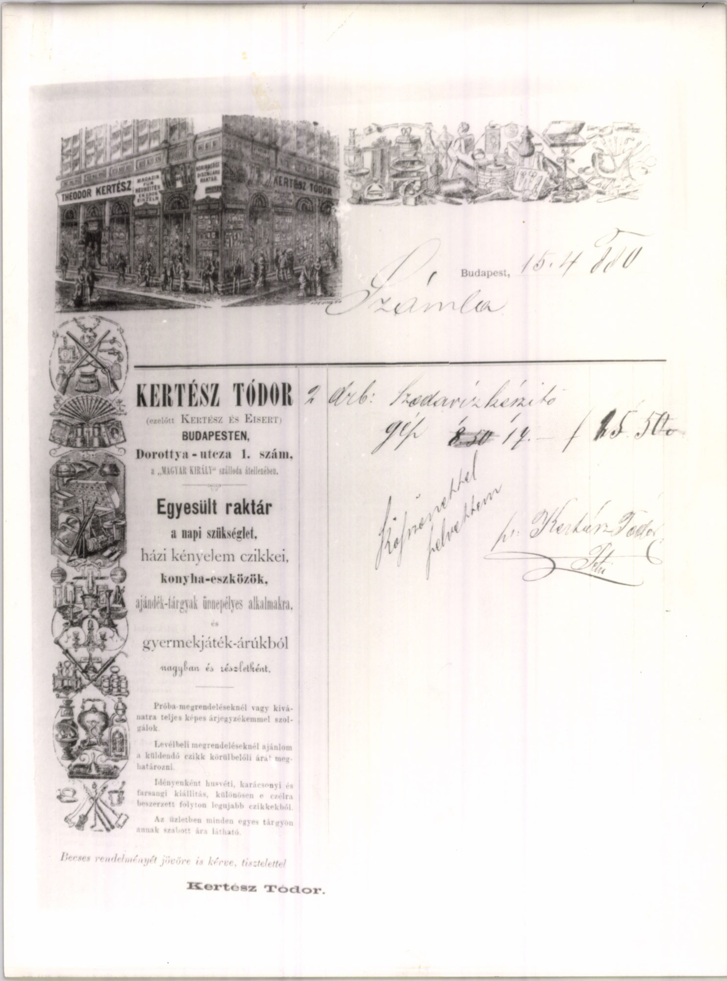 Kertész Tódor számla (Magyar Kereskedelmi és Vendéglátóipari Múzeum CC BY-NC-SA)