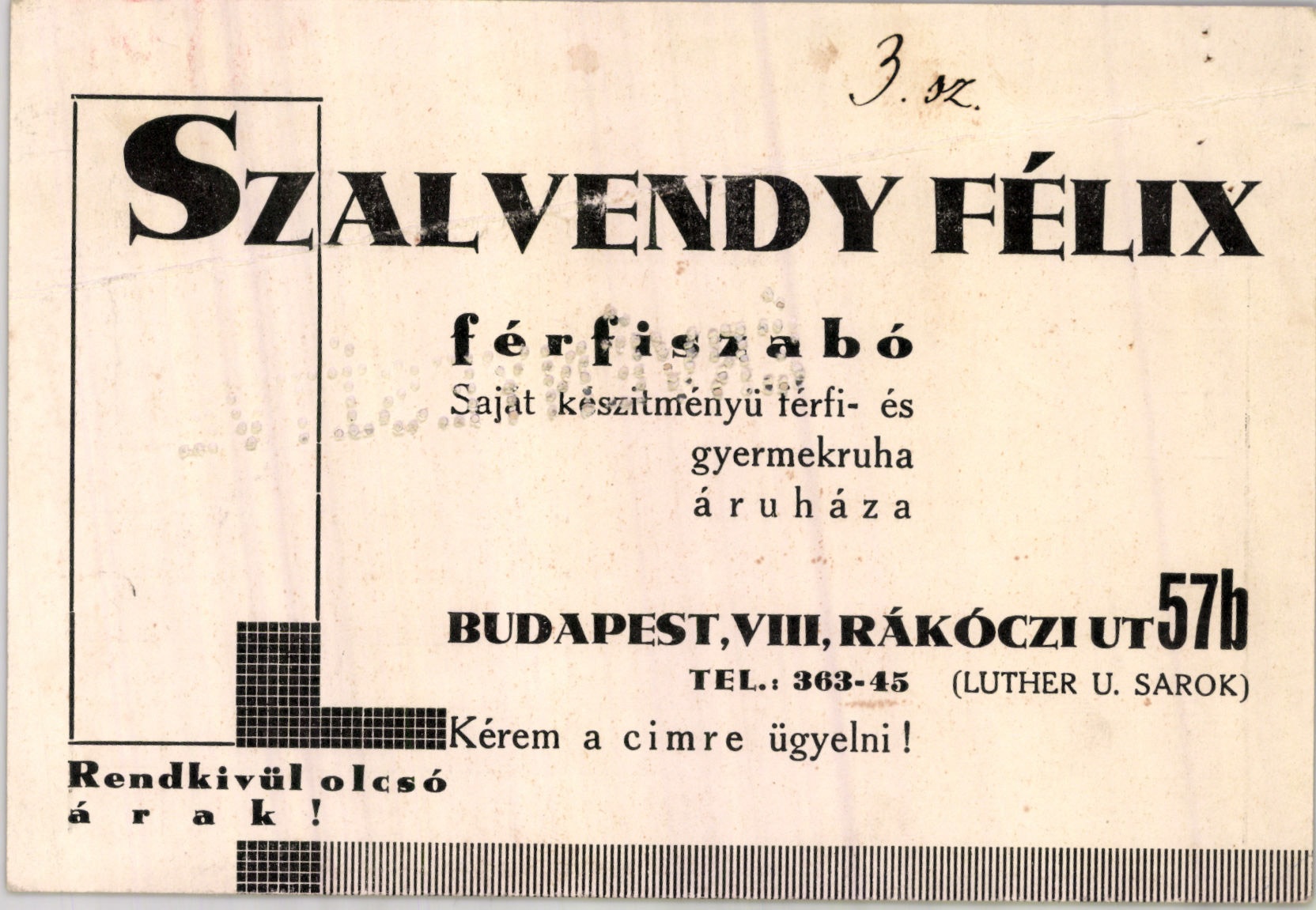 Szalvendy Félix férfiszabó (Magyar Kereskedelmi és Vendéglátóipari Múzeum CC BY-NC-SA)