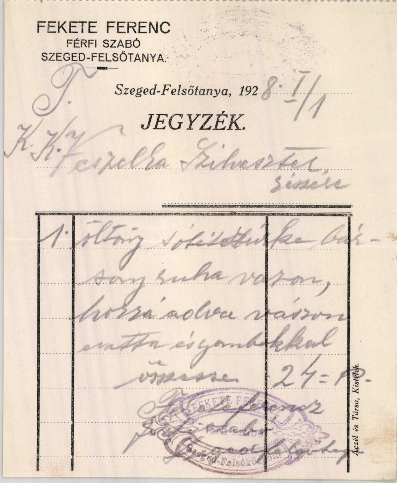 Fekete Ferenc férfi szabó (Magyar Kereskedelmi és Vendéglátóipari Múzeum CC BY-NC-SA)