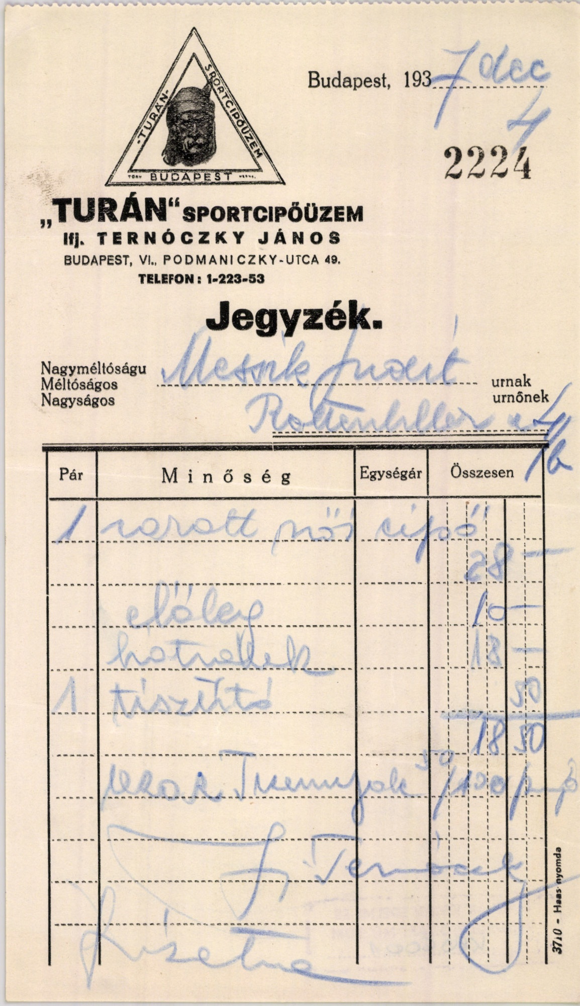 "Turán" sportcipőüzem ifj. Ternóczky János (Magyar Kereskedelmi és Vendéglátóipari Múzeum CC BY-NC-SA)