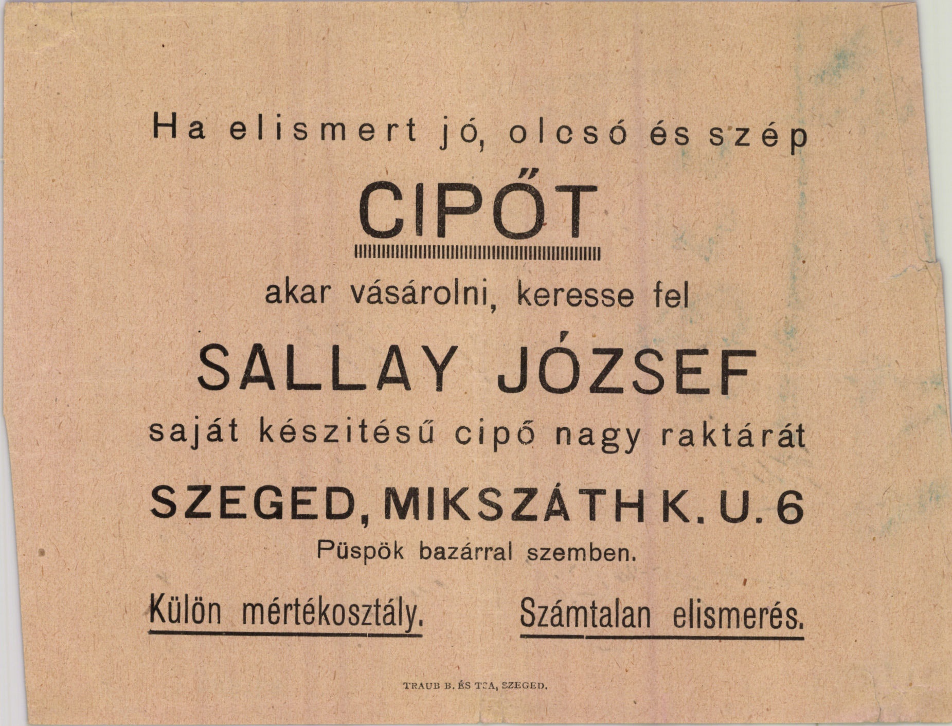 Sallay József úri és női cipész (Magyar Kereskedelmi és Vendéglátóipari Múzeum CC BY-NC-SA)