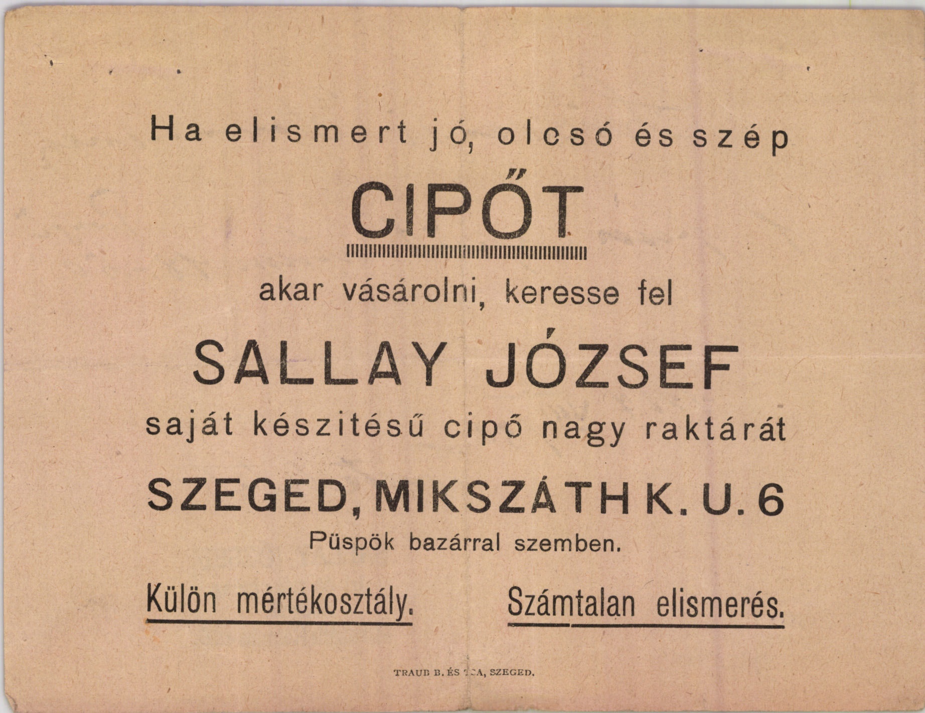Sallay József saját készítésű cipő nagy raktára (Magyar Kereskedelmi és Vendéglátóipari Múzeum CC BY-NC-SA)
