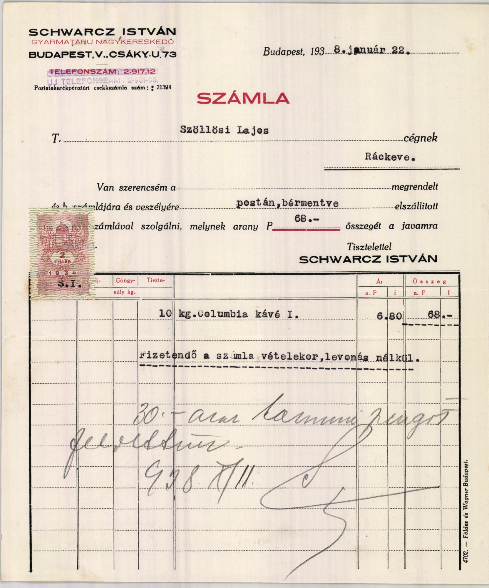 Schwarcz István gyarmatáru nagykereskedő (Magyar Kereskedelmi és Vendéglátóipari Múzeum CC BY-NC-SA)