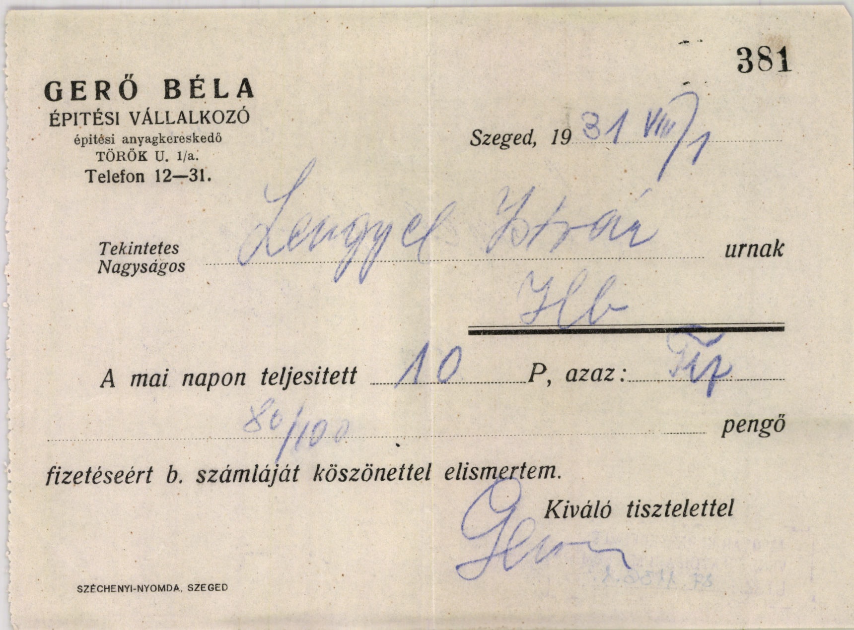 Gerő Béla építési vállalkozó, épitési anyagkereskedő (Magyar Kereskedelmi és Vendéglátóipari Múzeum CC BY-NC-SA)