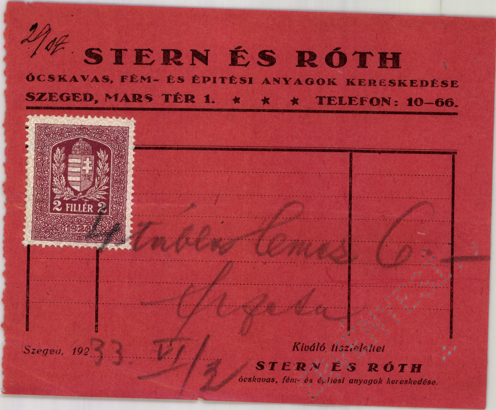 Stern és Róth ócskavas, fém- és épitési anyagok kereskedése (Magyar Kereskedelmi és Vendéglátóipari Múzeum CC BY-NC-SA)
