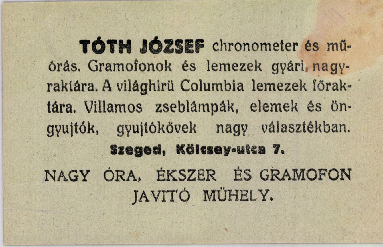 Tóth József chronomester és műórás (Magyar Kereskedelmi és Vendéglátóipari Múzeum CC BY-NC-SA)