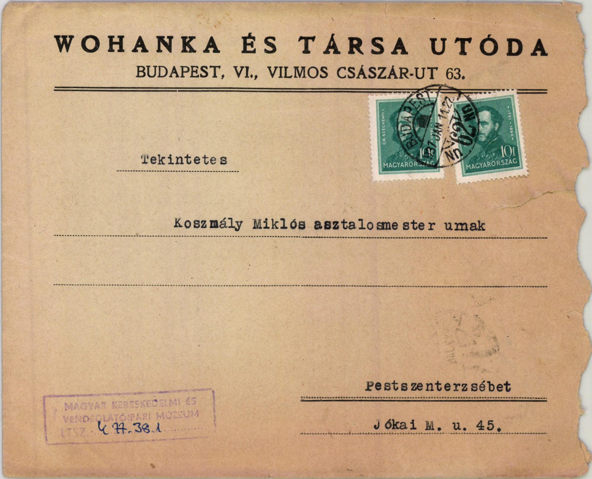 Wohanka és Társa utóda (Magyar Kereskedelmi és Vendéglátóipari Múzeum CC BY-NC-SA)