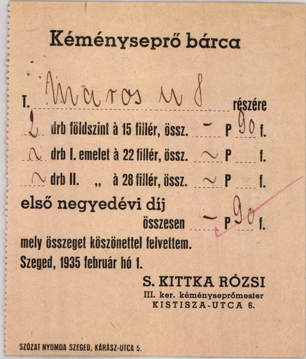 S Kittka Rózsi III. ker. kéményseprőmester (Magyar Kereskedelmi és Vendéglátóipari Múzeum CC BY-NC-SA)
