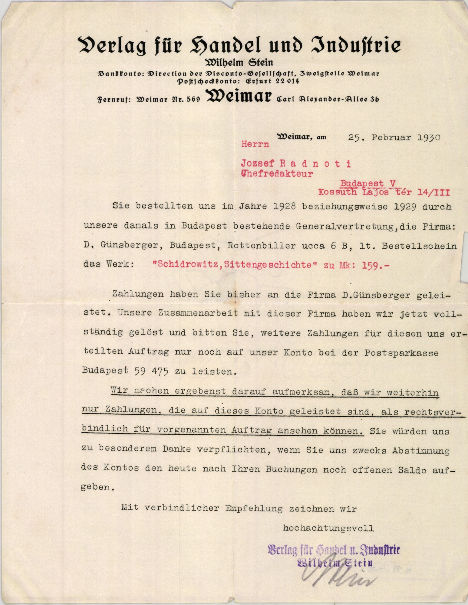 Verlag für Handel und Industrie Wilhelm Stein (Magyar Kereskedelmi és Vendéglátóipari Múzeum CC BY-NC-SA)