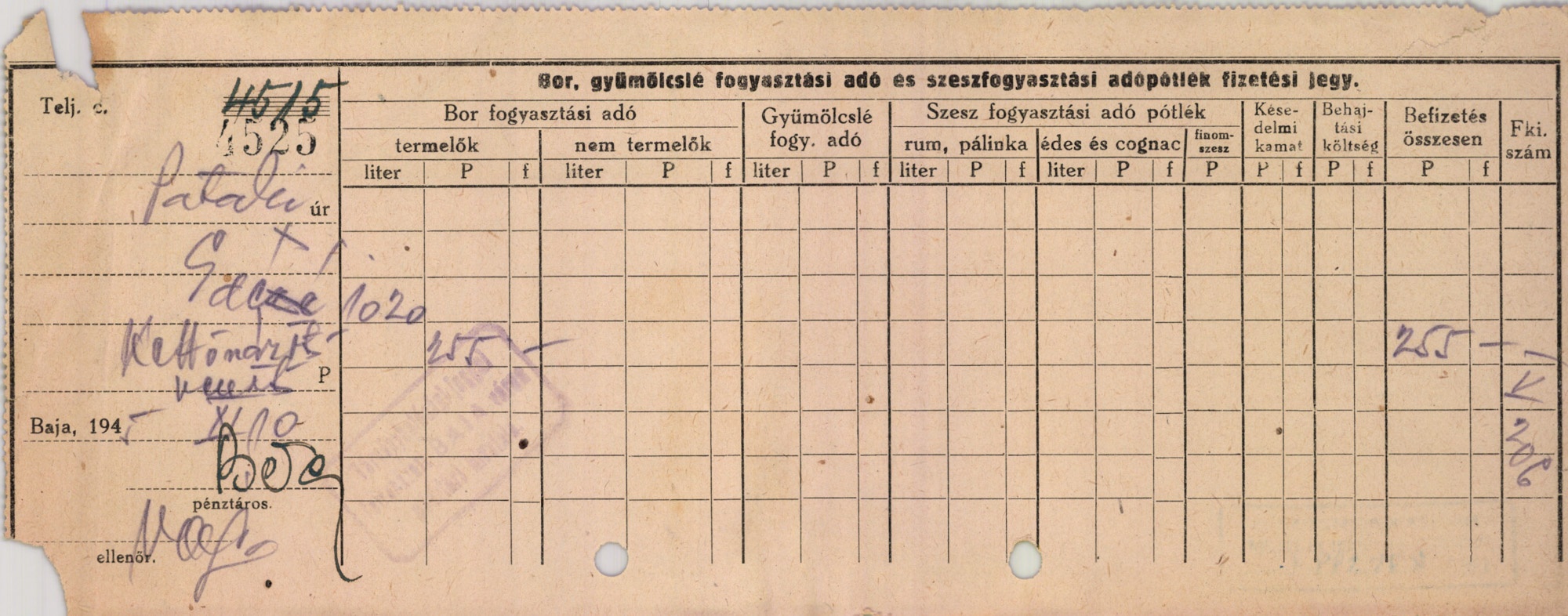 Pataki Ede Befizetési jegy (Magyar Kereskedelmi és Vendéglátóipari Múzeum CC BY-NC-SA)