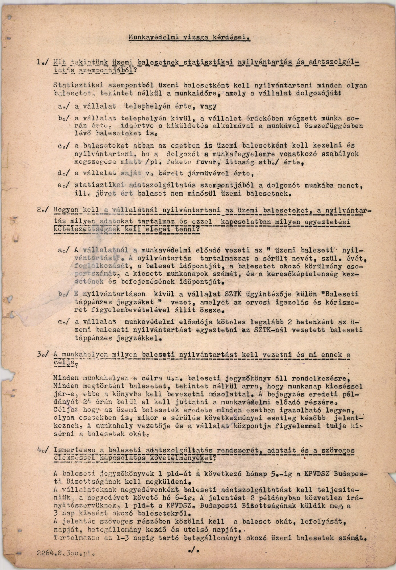 Munkavédelmi vizsga kérdései (Magyar Kereskedelmi és Vendéglátóipari Múzeum CC BY-NC-SA)