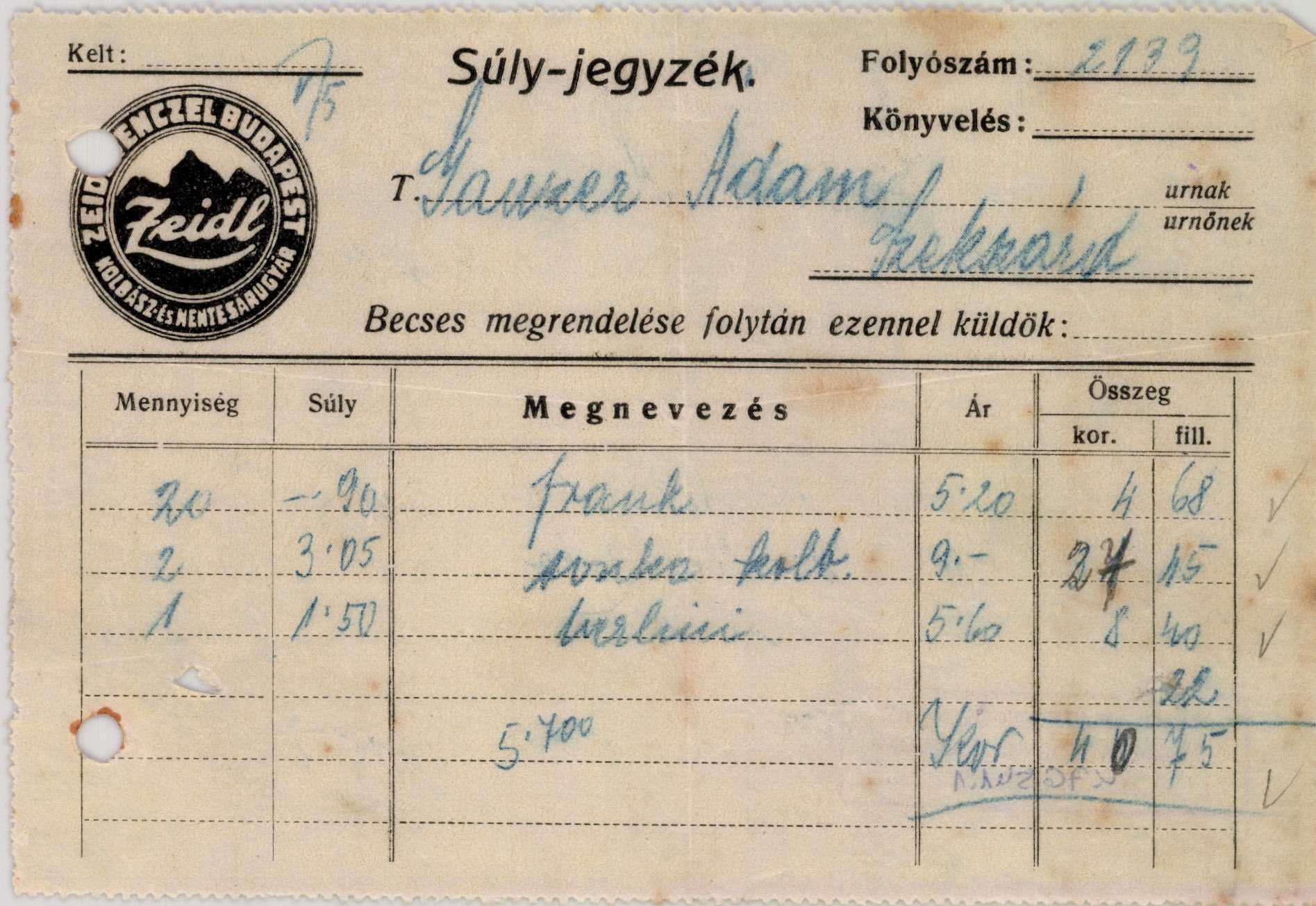 Zeidl Venczel kolbász és hentesárugyár (Magyar Kereskedelmi és Vendéglátóipari Múzeum CC BY-NC-SA)